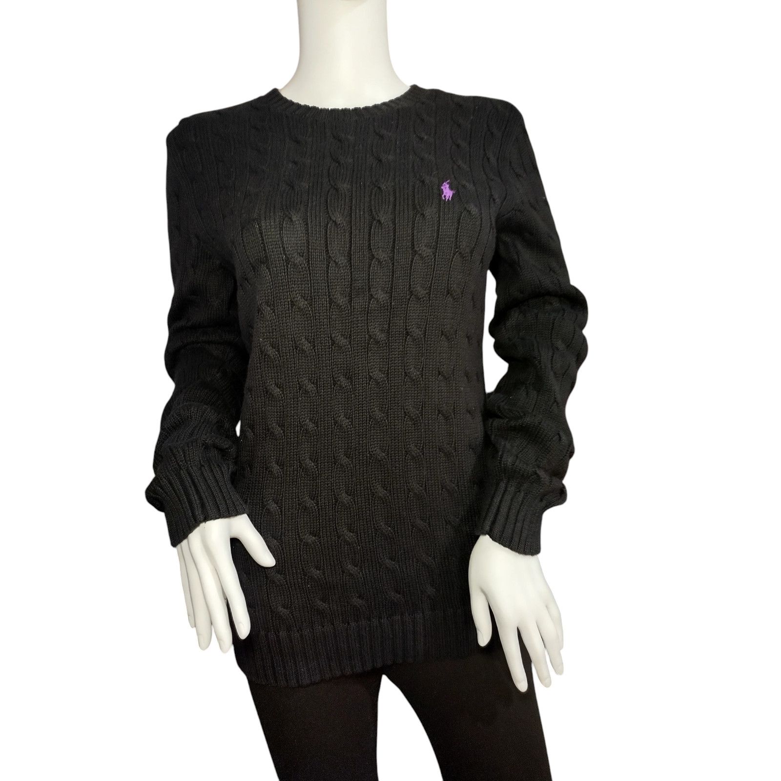 Ralph Lauren Ralph Lauren Womens Black Long Sleeve Cable Knit Sweater Lg Size L / US 10 / IT 46 - 1 Thumbnail