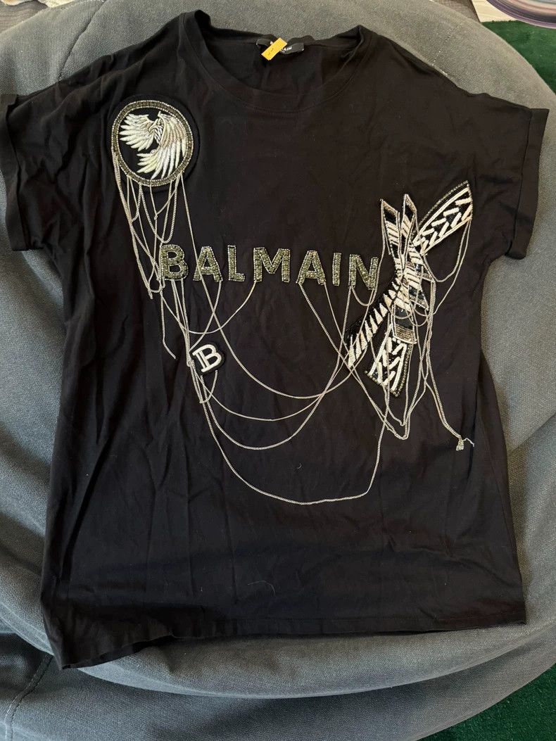 Balmain Balmain Black T-Shirt with Bead Detail-dmc Size US S / EU 44-46 / 1 - 1 Thumbnail