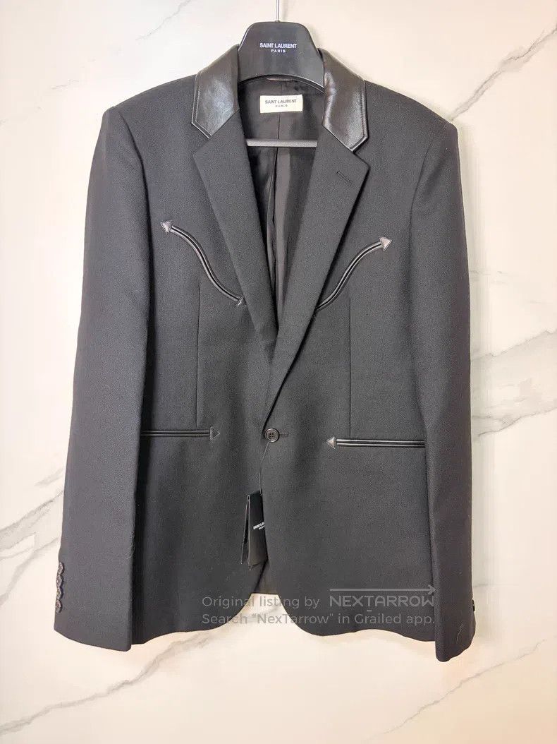 Saint Laurent Paris Goat Leather Collar Arrow Wool Suit