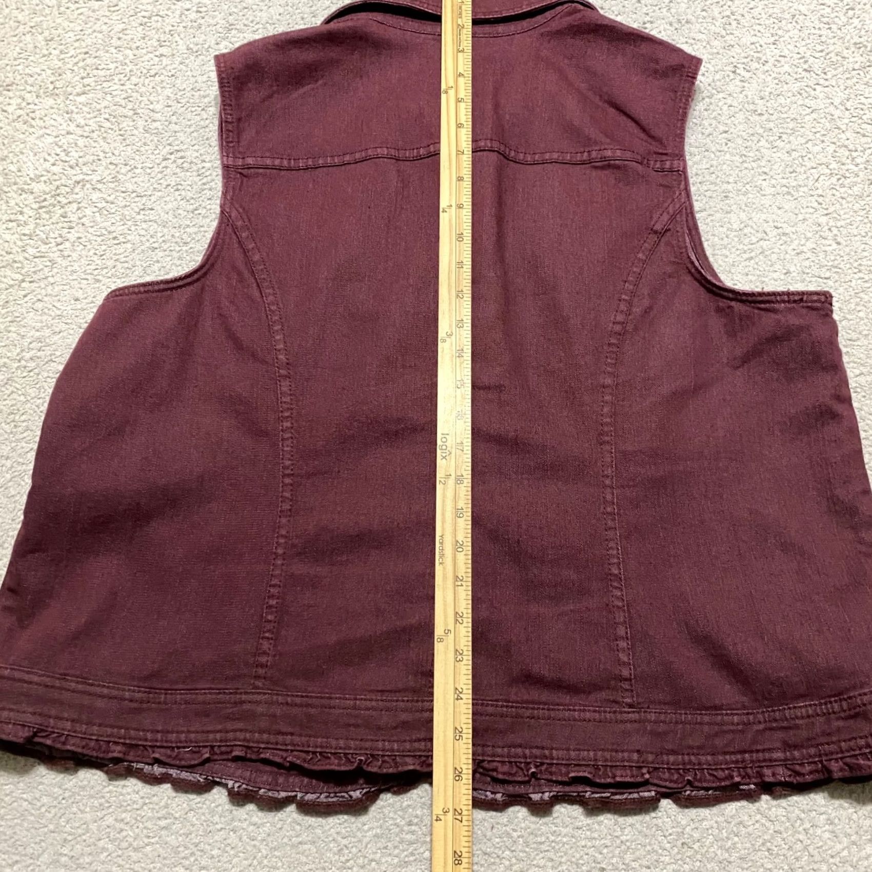 Denime Cj Banks Womens Plus 2X Red Denim Vest Jacket Button Up Ruffled Size XXL / US 16-18 / IT 52-54 - 6 Thumbnail