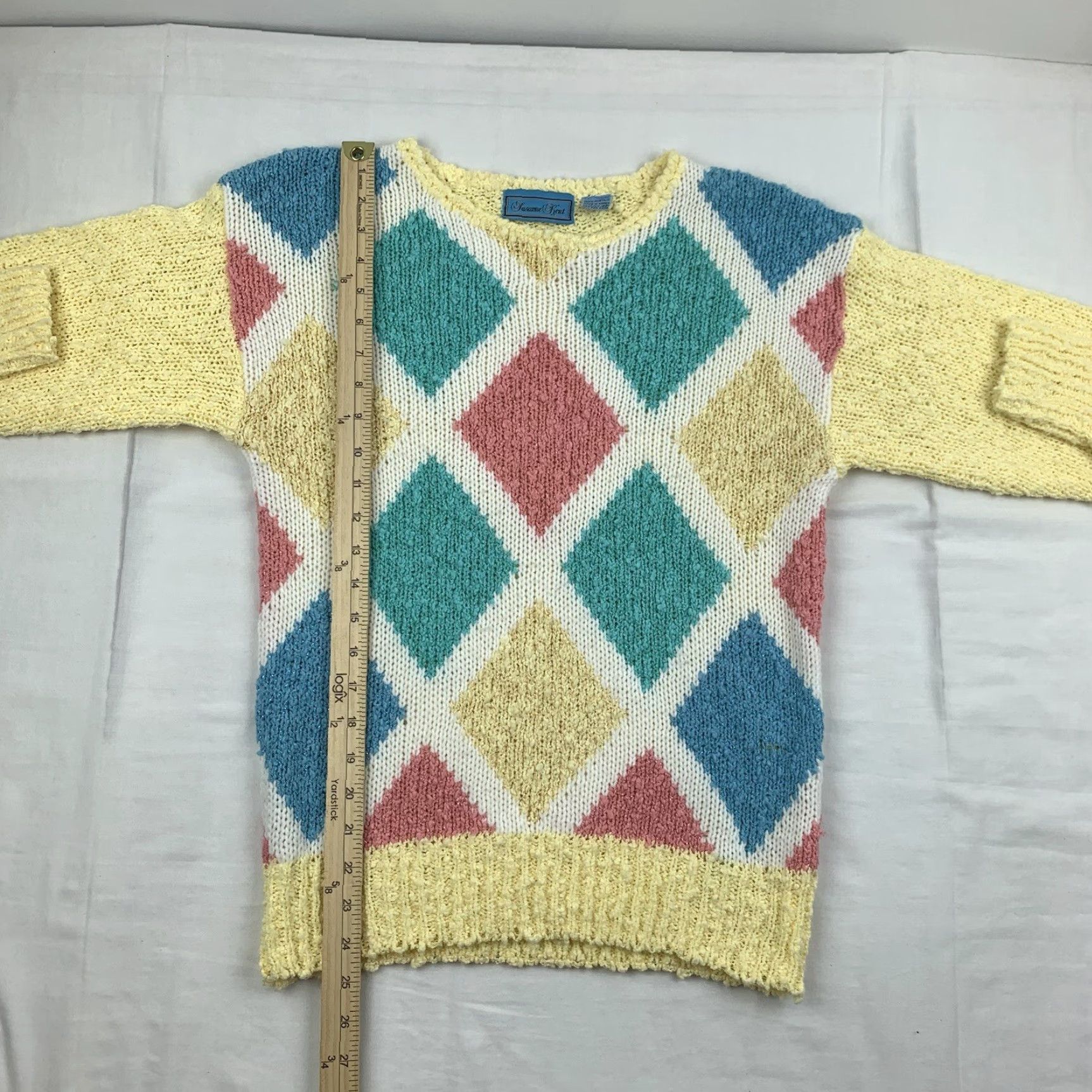 Vintage VINTAGE Susanne Kent Sweater Womens Medium Yellow Knit Gold Geometric 90s Size M / US 6-8 / IT 42-44 - 6 Thumbnail