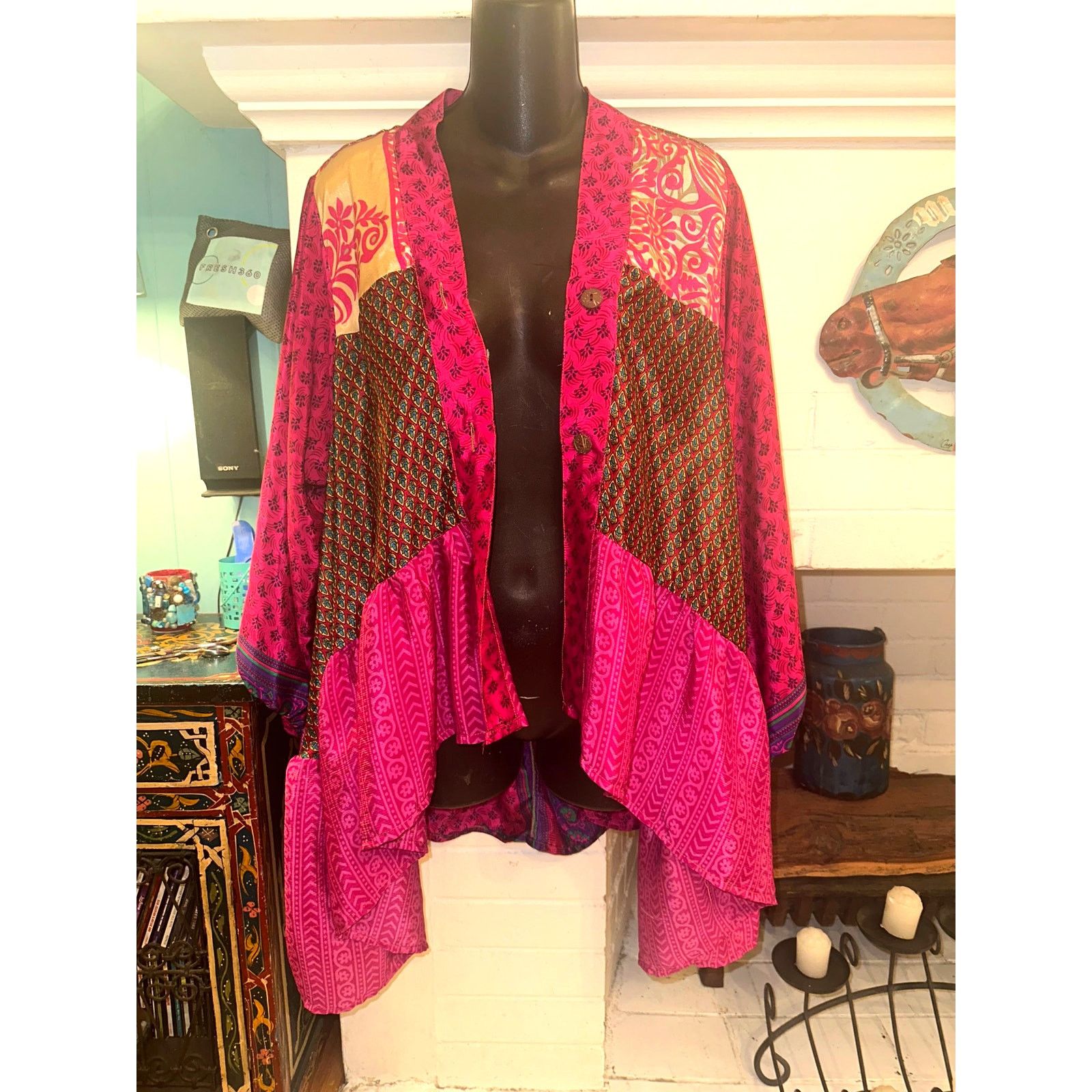 Other KAOHINANI RECYCLED SILK PATCHWORK JACKET SMOCK SUSTAINABLE Size ONE SIZE - 1 Thumbnail