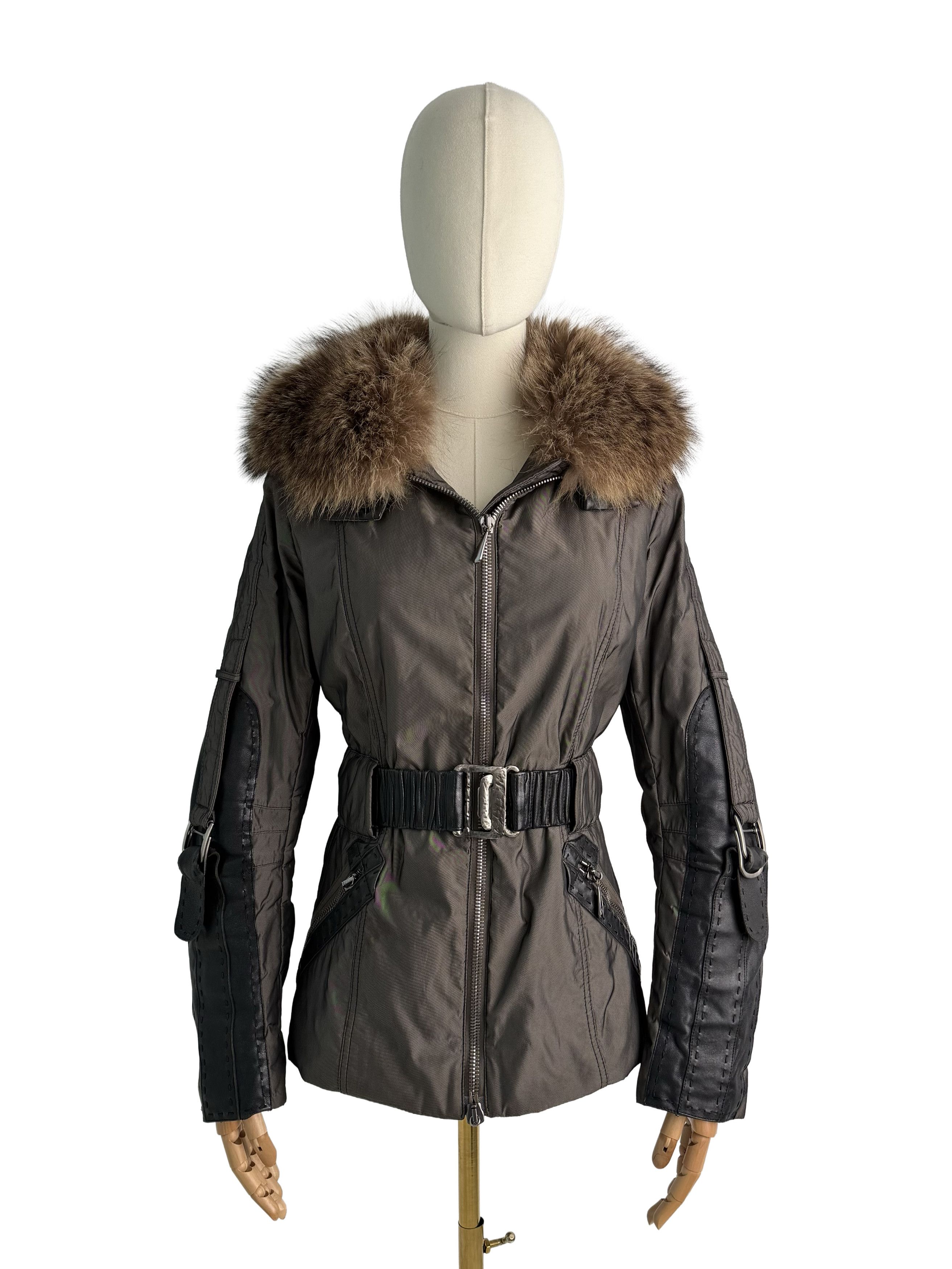 Vintage Vintage Jacket Real Fur Trim Belted Zip Brown Coat Size M / US 6-8 / IT 42-44 - 2 Thumbnail