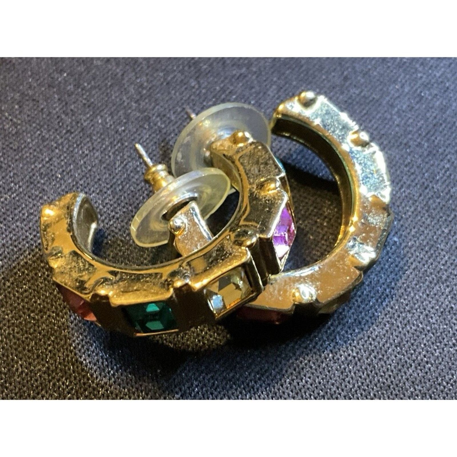 Swarovski Swarovski Swan Logo Gold Tone Half Hoop Piereced Earrings Size ONE SIZE - 2 Thumbnail