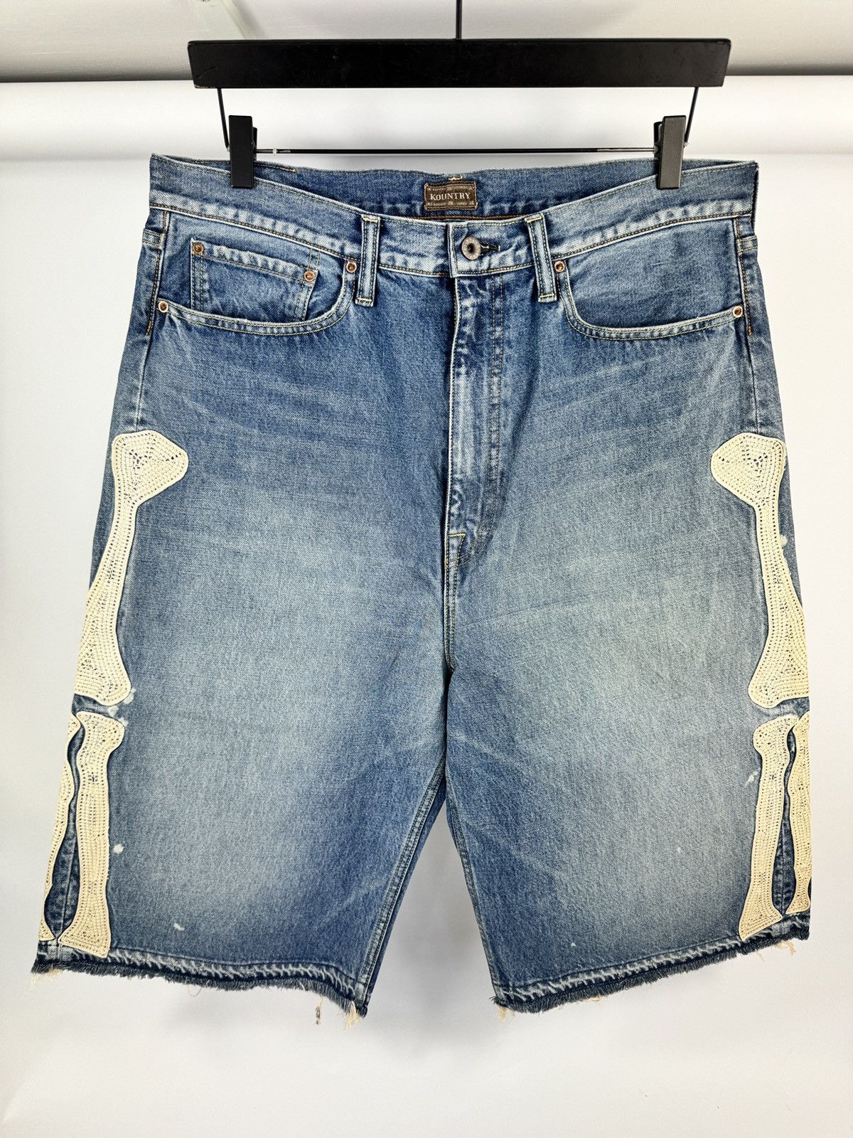 Kapital Bone X-ray embroidered 3 quarter denim shorts Size US 38 / EU 54 - 1 Thumbnail