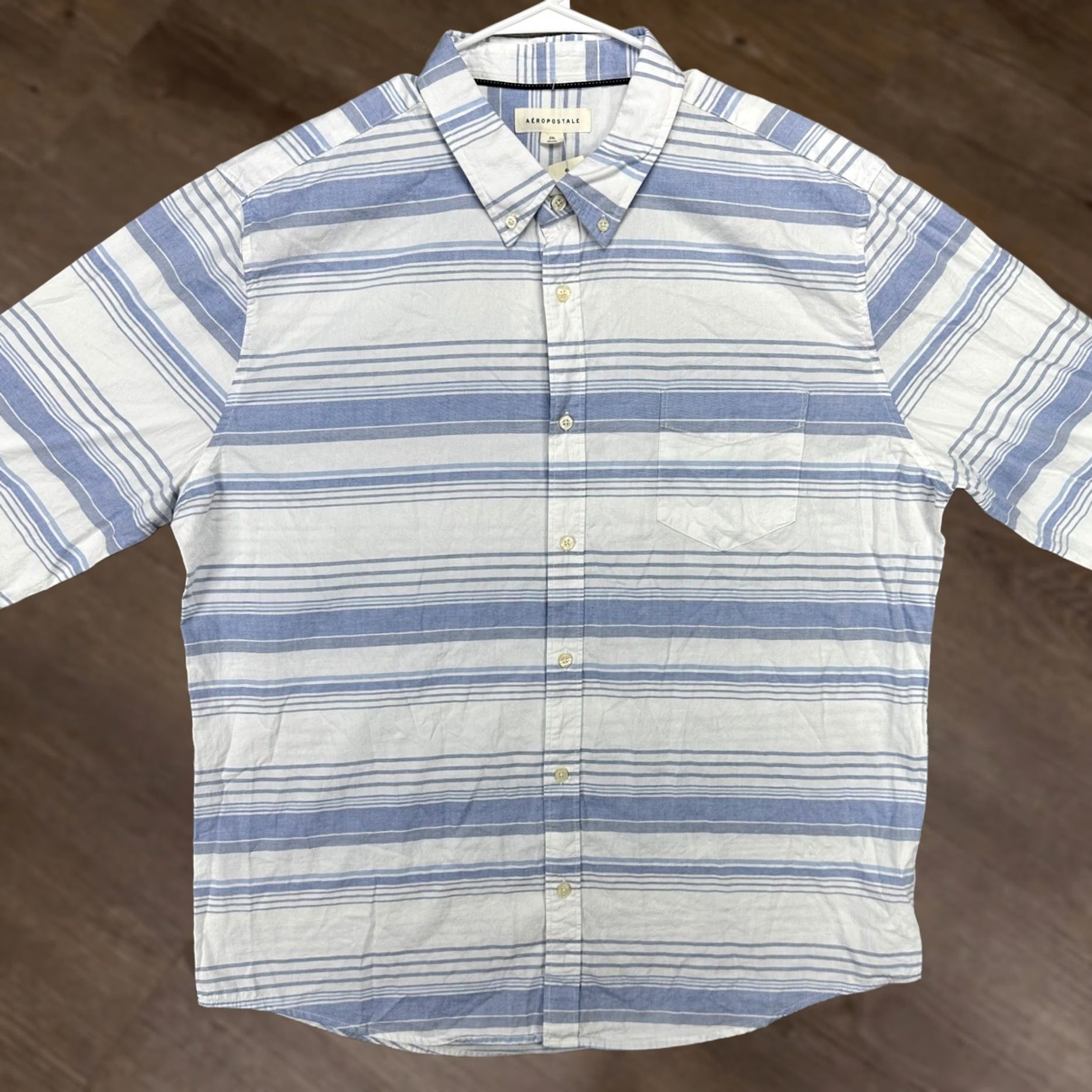 Aeropostale Aeropostale Mens Button-Down Shirt 2XL Blue Stripe Long Sleeve Pocket Cotton NEW Size US XXL / EU 58 / 5 - 1 Thumbnail