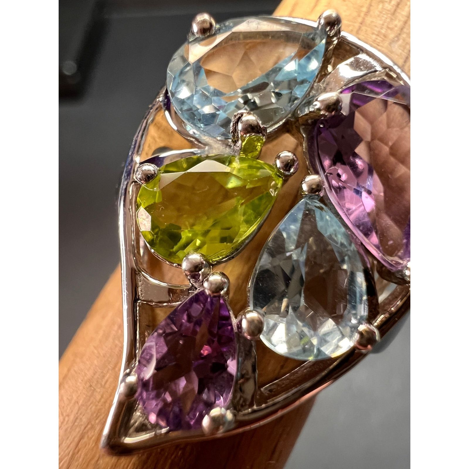 Other Vintage multi gemstone sterling silver cluster ring size 7 Size ONE SIZE - 10 Thumbnail