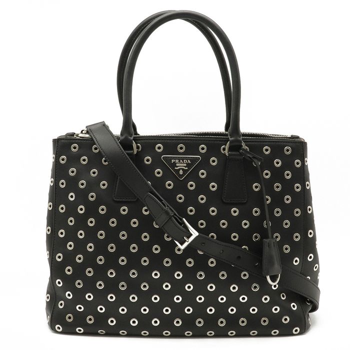 Prada Prada Galleria Large Tote Bag 2 Way Studs Leather Nero Black