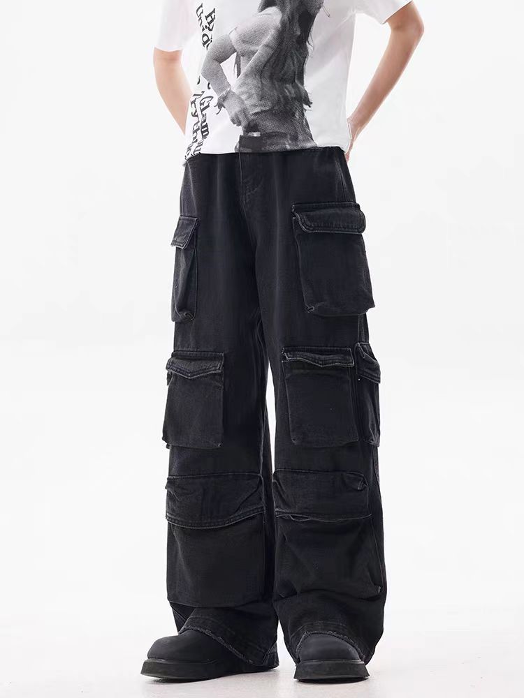 Japanese Brand × Jean Multi-pocket street wash black baggy jeans Size US 33 - 1 Thumbnail