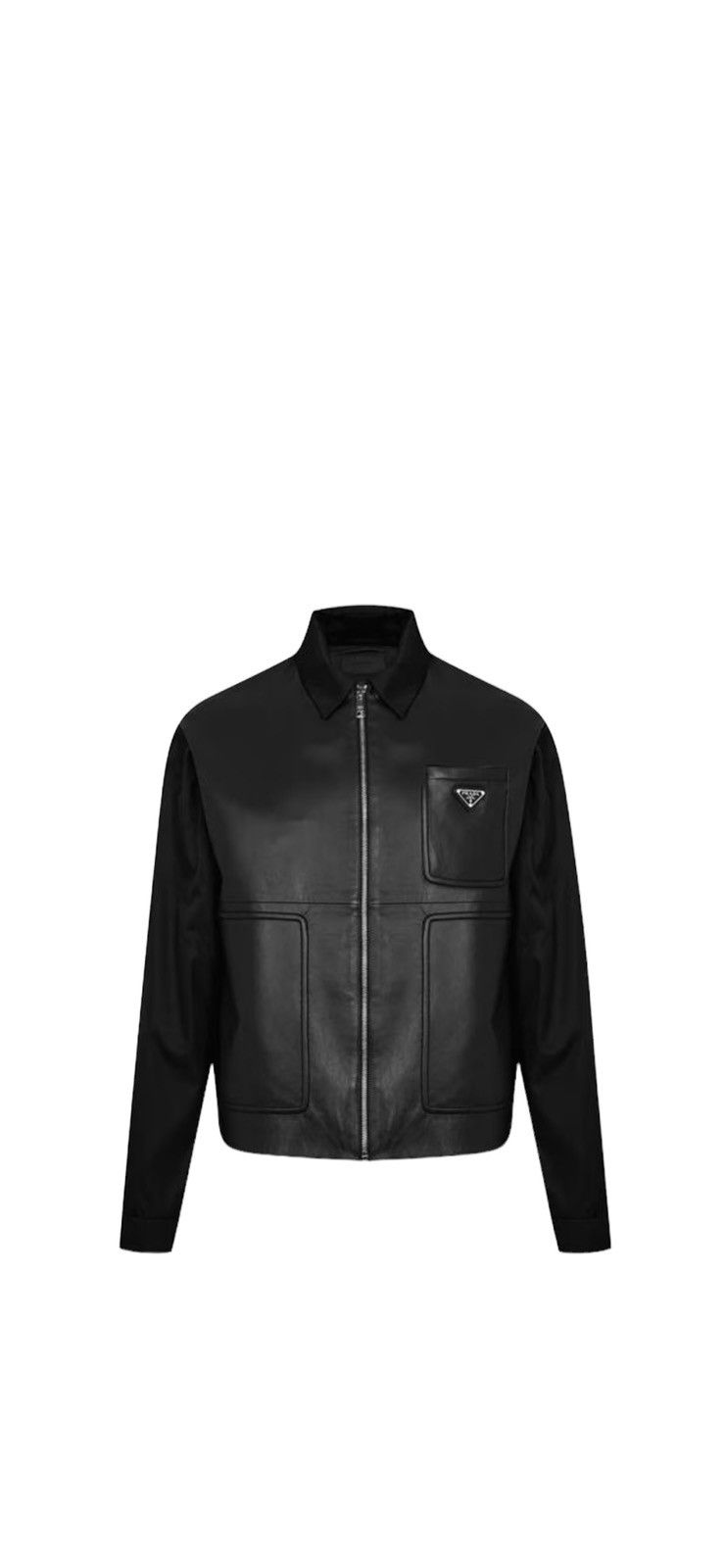 image of Prada Re-Nylon Leather Jacket in Black, Men's (Size Small)