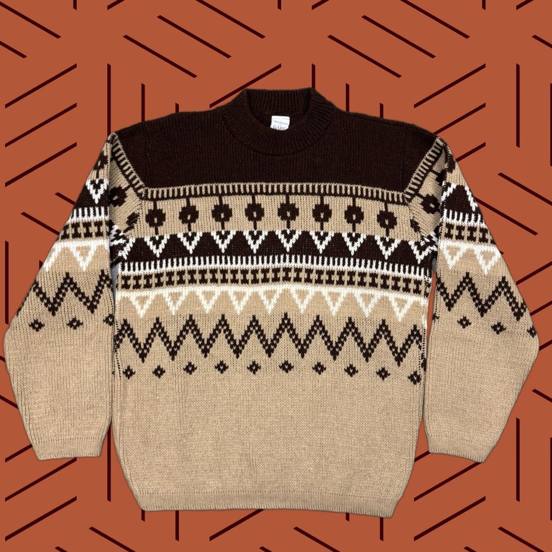 Vintage VINTAGE 70s Gabe Fair Isle Nordic Pullover Sweater Knit Casual Brown Mens Large Size US L / EU 52-54 / 3 - 1 Thumbnail