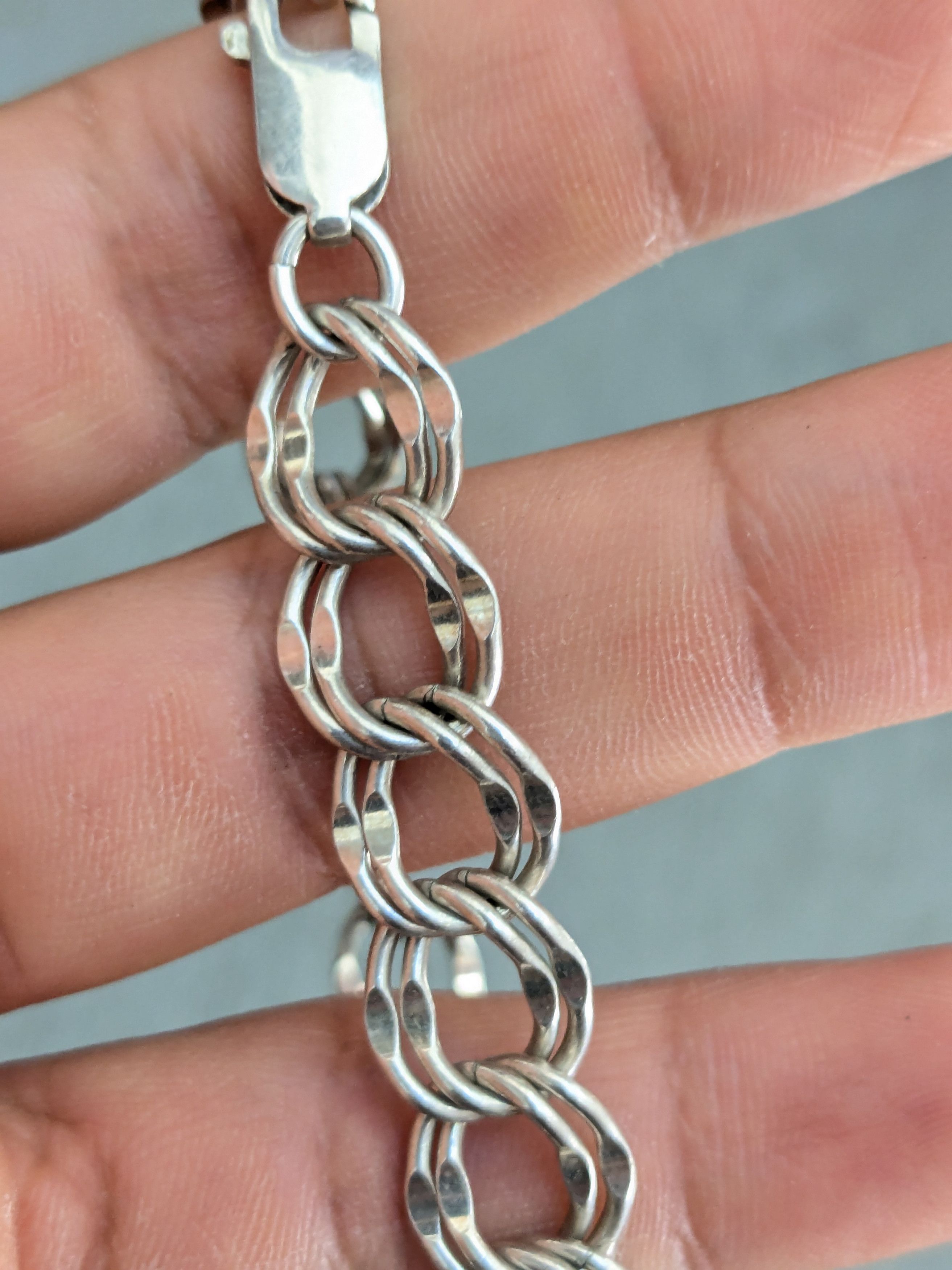 Jewelry Sterling Silver Bracelet Double Curb Charm 7.25" Size ONE SIZE - 10 Thumbnail