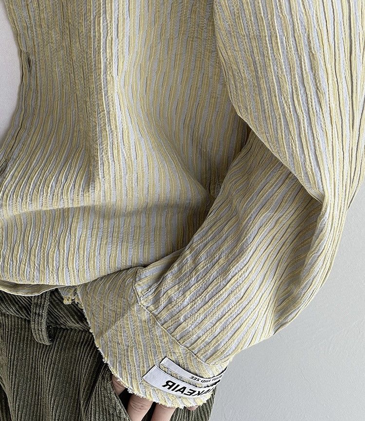 Japanese Brand × Vintage Retro fashion y2k distressed frayed crinkle pinstripe shirt Size US M / EU 48-50 / 2 - 5 Thumbnail