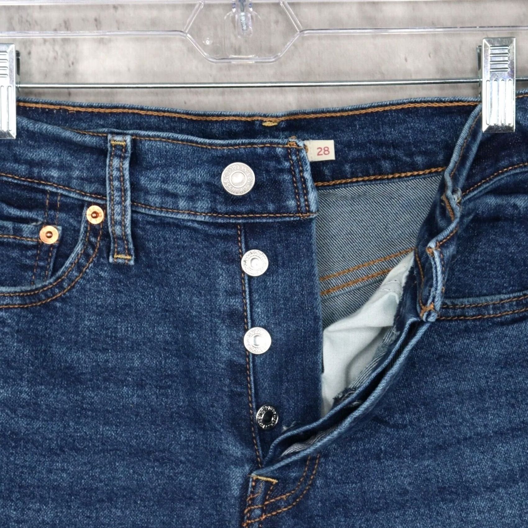 Levi's Levis Jeans Womens Size 28 Blue Button Fly Straight Raw Hem Distressed Wedgie Size 28" / US 6 / IT 42 - 3 Thumbnail