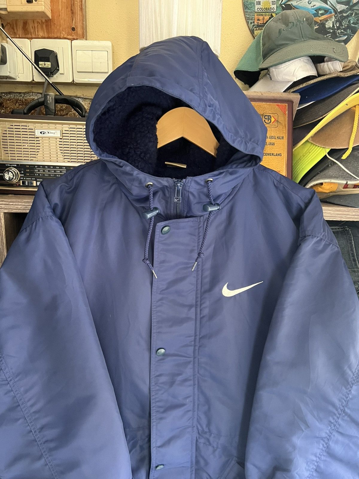 Nike 🔥Vintage Nike Big Swoosh Sherpa Hoodie Jacket Size US XL / EU 56 / 4 - 3 Thumbnail