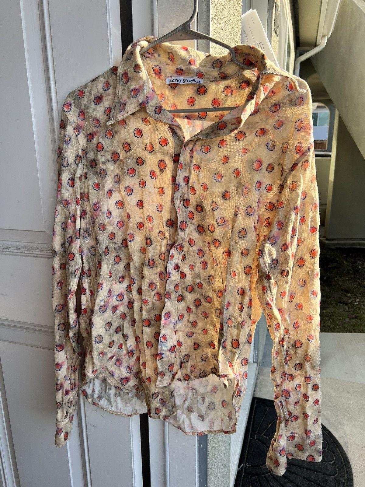 Acne Studios Acne Studios Beige Floral Button Up Size US M / EU 48-50 / 2 - 1 Thumbnail