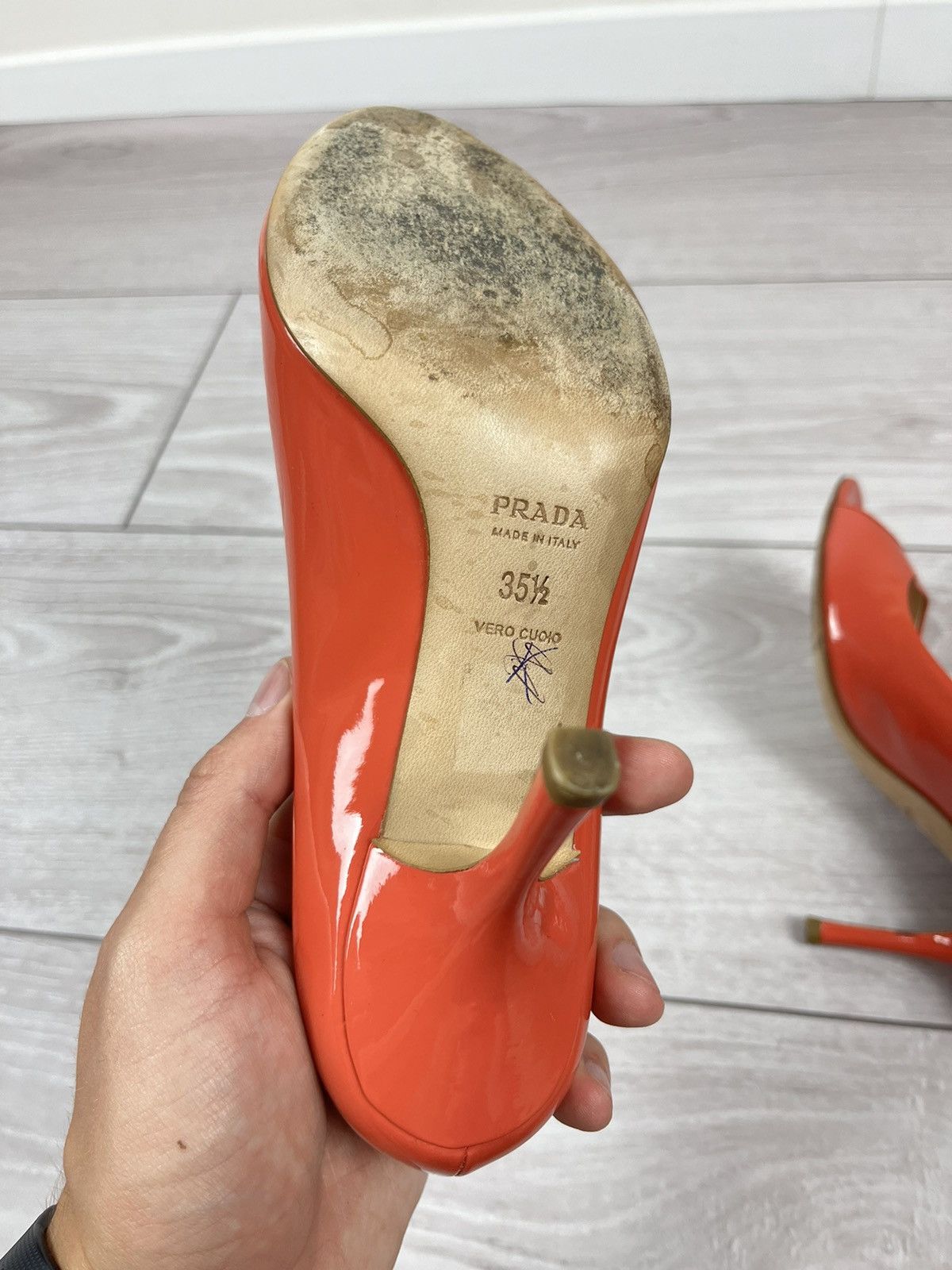 Prada Prada Leather Peep Toe Pumps Heels Coral Shoes Womens Size US 5.5 / IT 35.5 - 10 Thumbnail