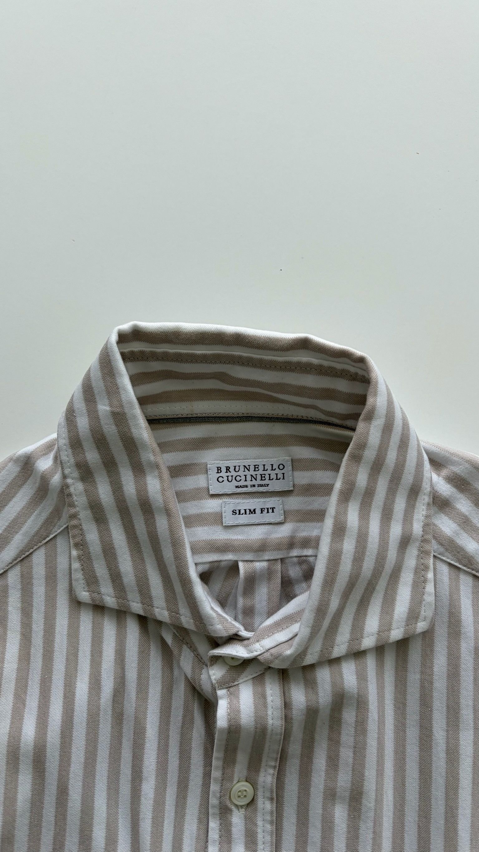Brunello Cucinelli Brown Striped Slim Fit Sport Shirt