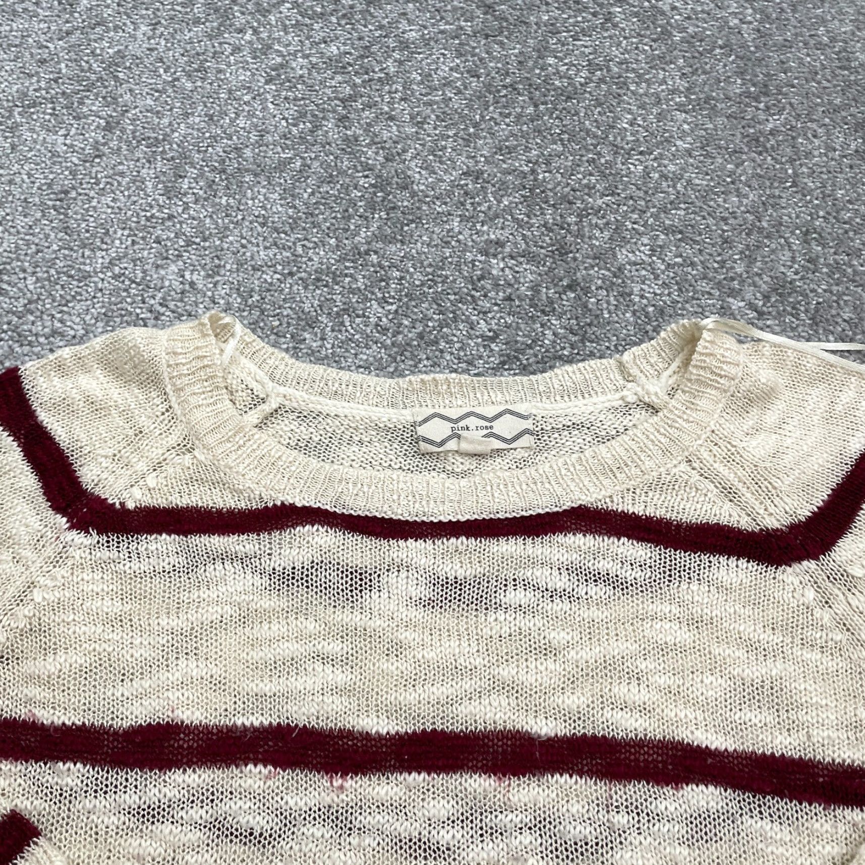 Vintage Pink Rose Sweater Womens L Beige Striped 3/4 Sleeve Acrylic Lightweight Knit Pullover Casual Shirt? Size L / US 10 / IT 46 - 3 Thumbnail