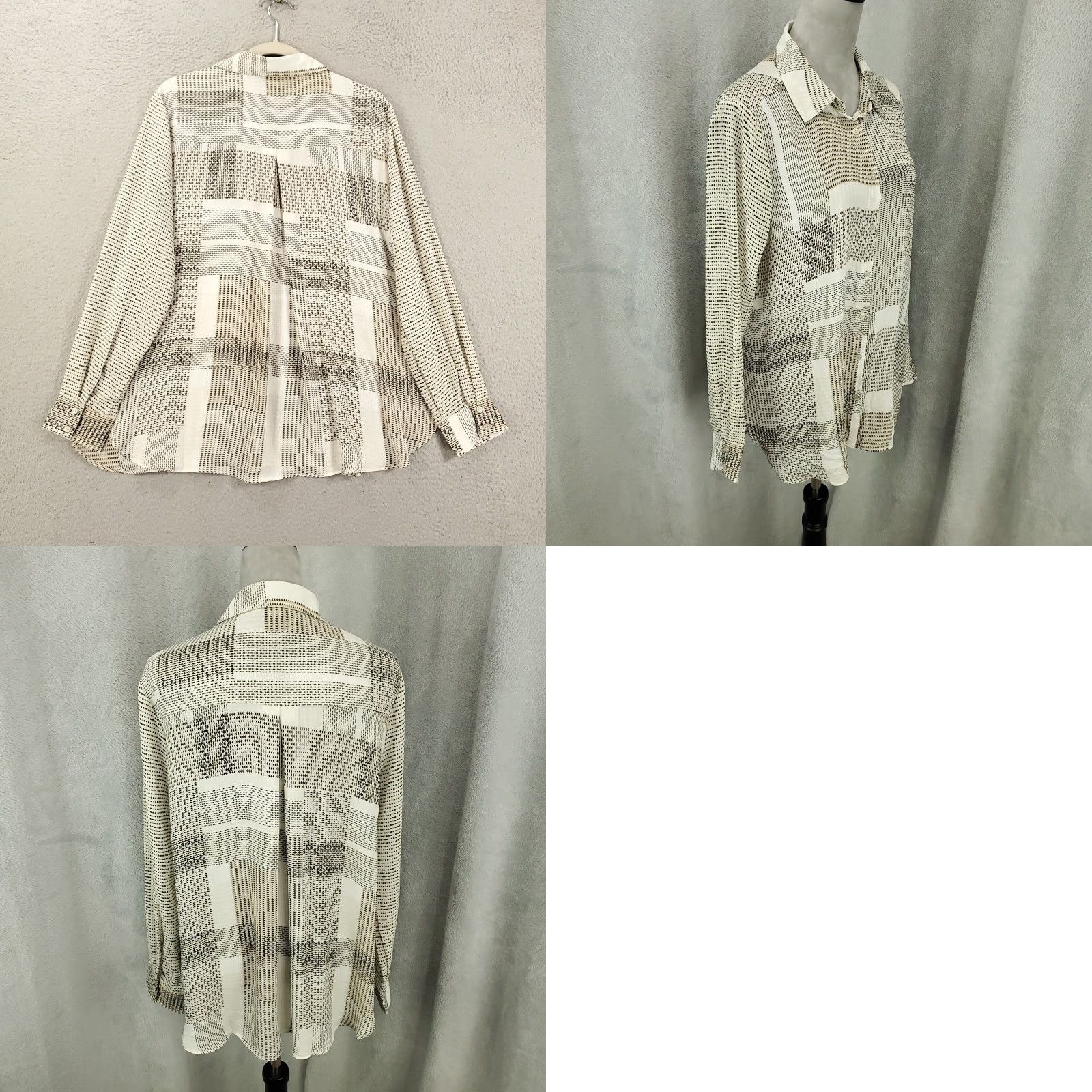 Vintage Rose And Olive Blouse Womens Large Black White Geometric Button Up Top Size XL / US 12-14 / IT 48-50 - 8 Thumbnail