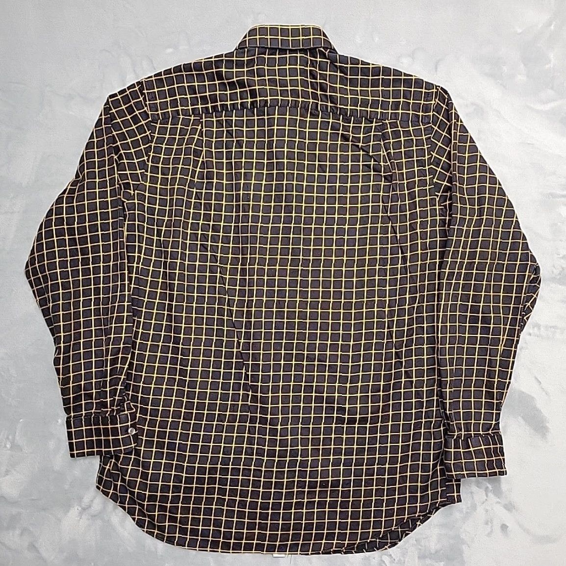 Vintage VINTAGE Paul Fredrick Shirt Mens 16.5 36 Black Gold Windowpane 100s 2 Ply Cotton Dress Size 46R - 5 Thumbnail