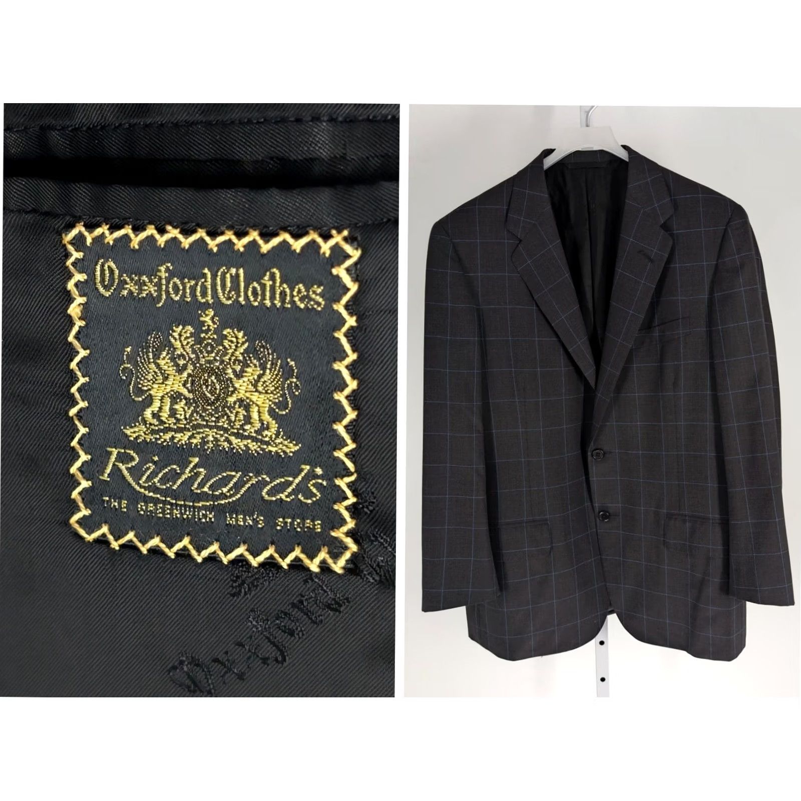 Vintage VINTAGE Oxxford Blazer Shirt 42 Charcoal Blue Windowpane Plaid Sport Coat Mens 42 USA Vintage 2001 Size 42R - 2 Thumbnail