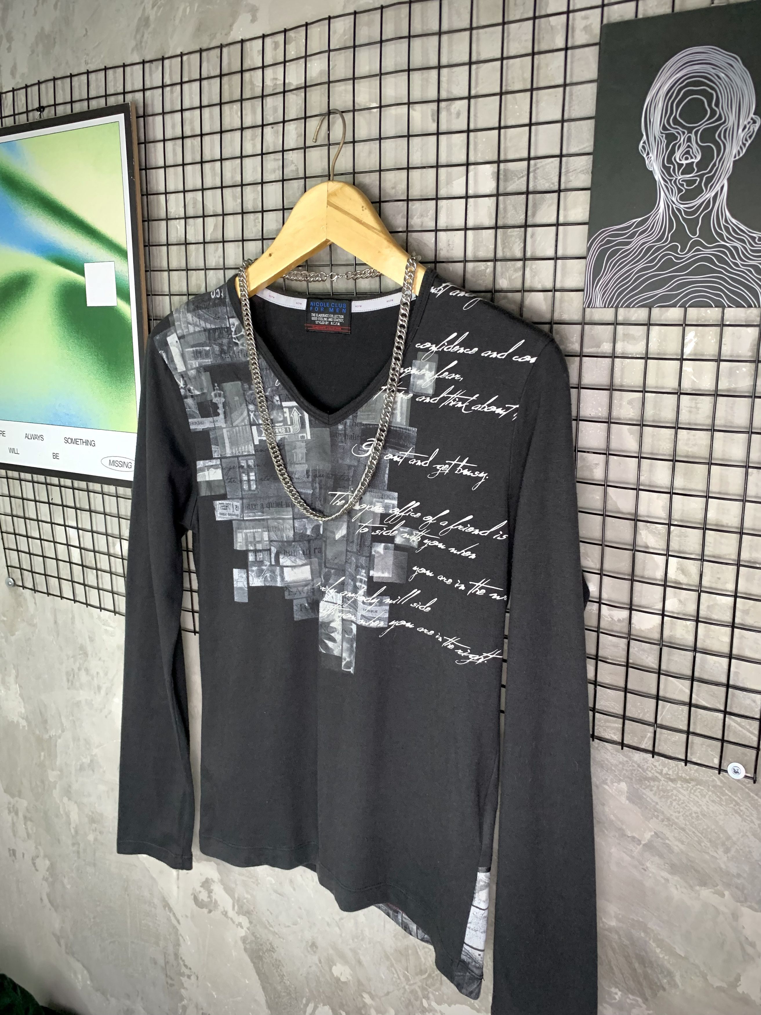 Nicole Club Y2K Nicole Club For Men Grunge Cyber Poem Print Vneck LS Size US S / EU 44-46 / 1 - 2 Thumbnail