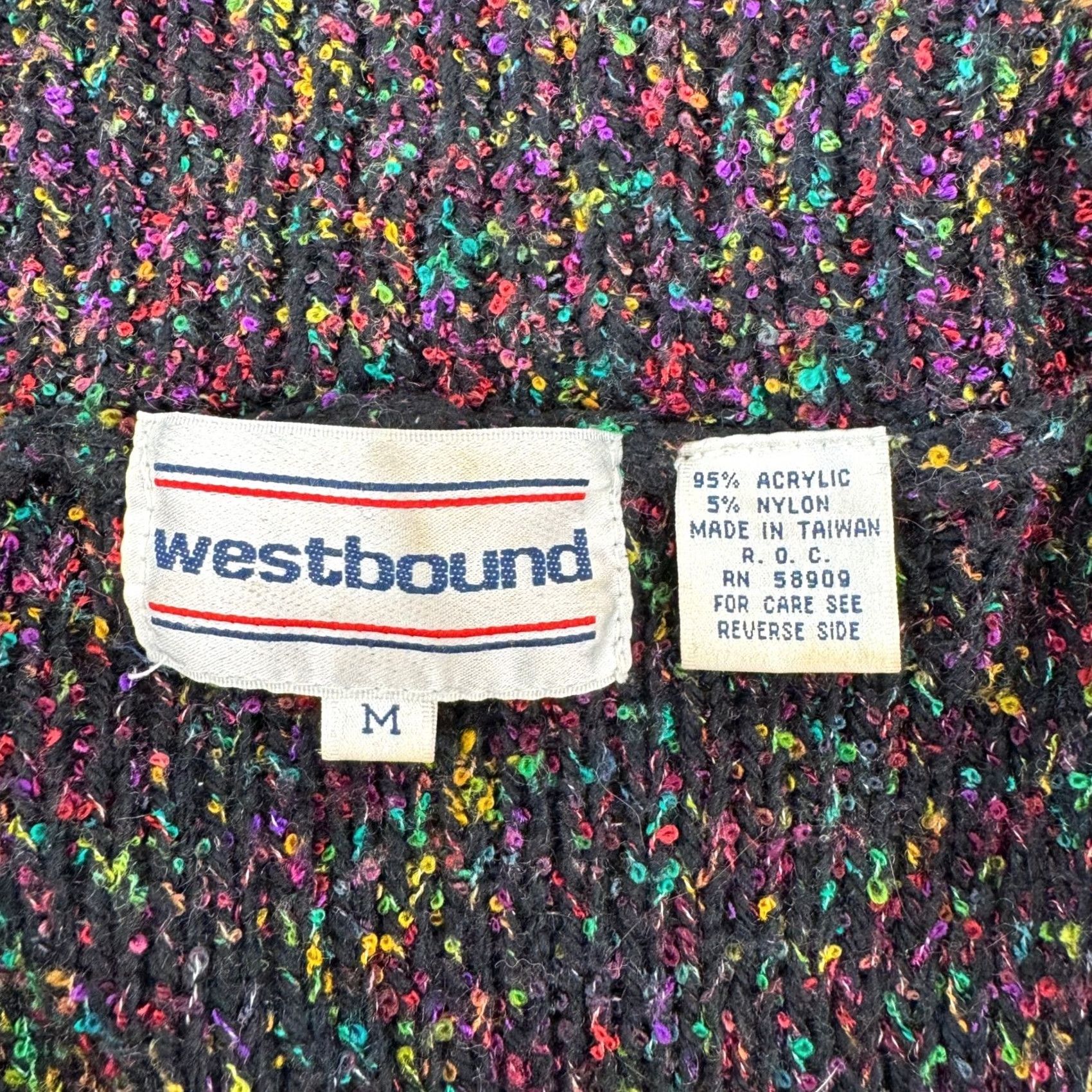 Vintage VINTAGE Westbound 80s Rainbow Confetti Knit Sweater Coat Black M Size M / US 6-8 / IT 42-44 - 3 Thumbnail