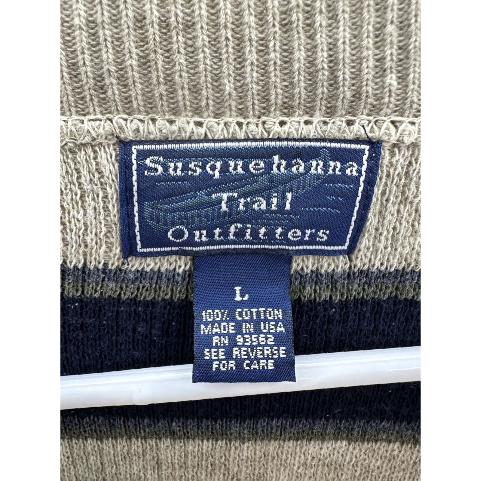 Vintage Susquehanna Trail Outfitters Mens Sweater Striped Knit Long Sleeve Large Beige Crew Neck Pullover Casual Business Travel 90s Classic Outdoor Mens Size US L / EU 52-54 / 3 - 5 Thumbnail