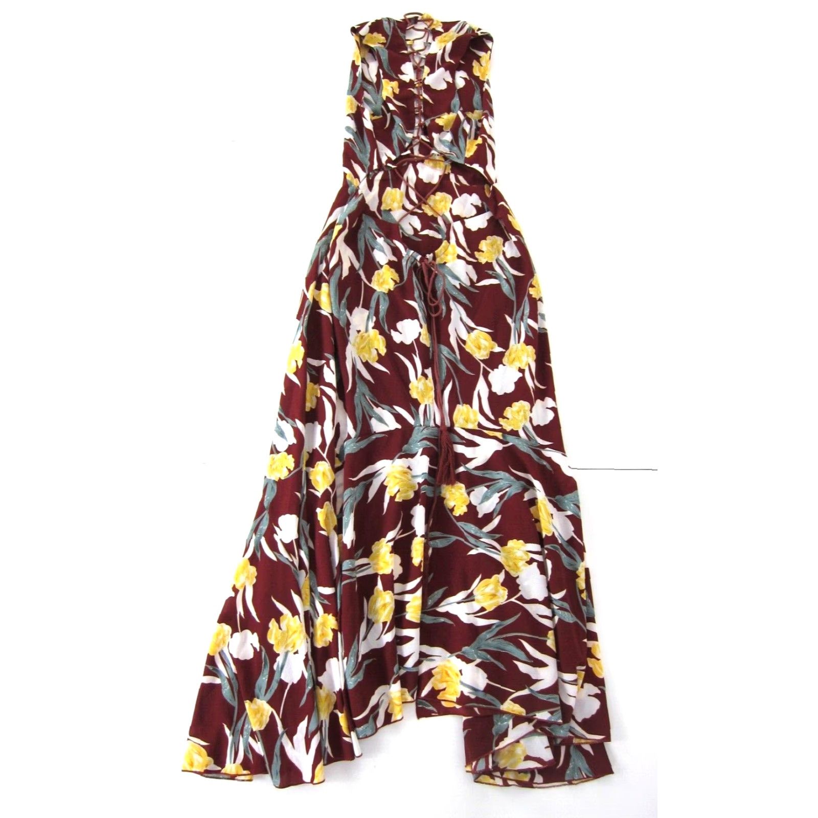 Vintage Nightwalker Floral Maxi Tank Dress L Nightwalker Rayon Red Green Yellow High Neck Long Large Adult Women Size L / US 10 / IT 46 - 2 Thumbnail