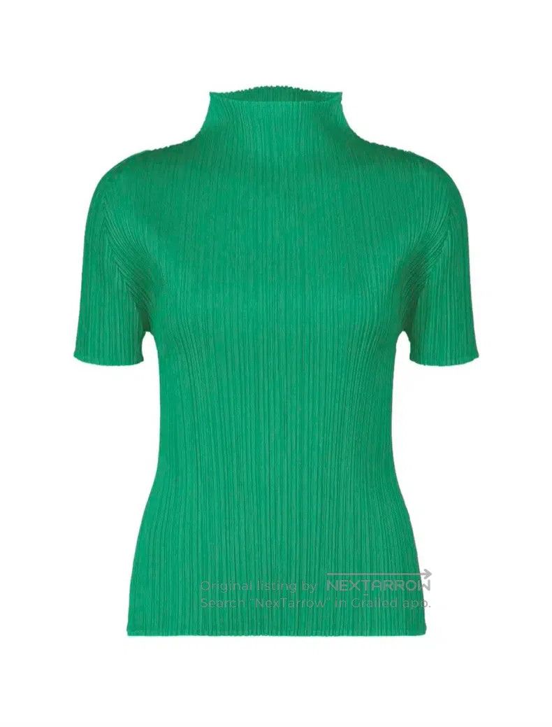 Issey Miyake Issey Miyake Green Mock Neck Short-Sleeve Top Size L / US 10 / IT 46 - 1 Thumbnail