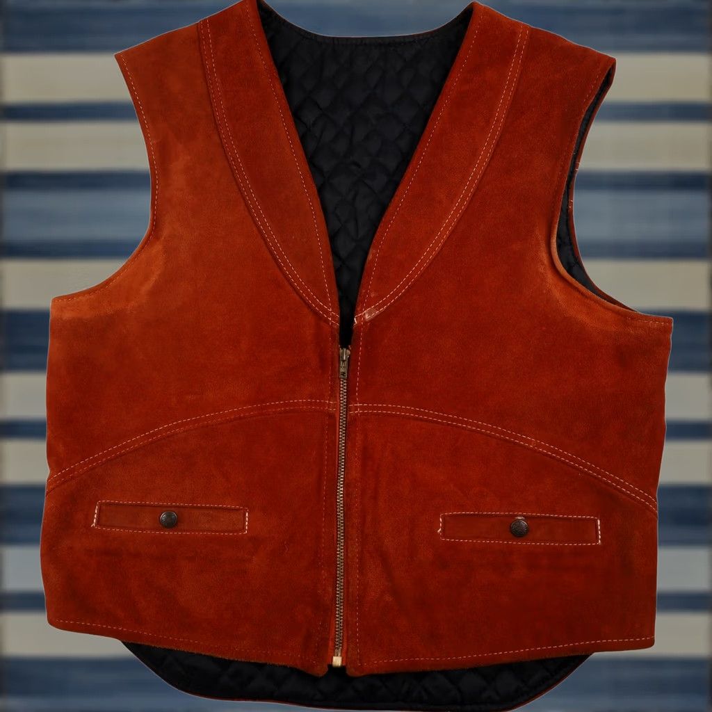Vintage VINTAGE Kawasaki Suede Leather Riding Vest Mens Large Brown Suked Leather Riding Vest Size US L / EU 52-54 / 3 - 1 Thumbnail