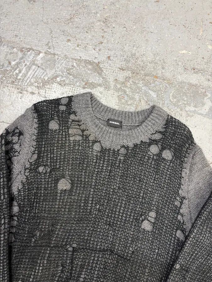 Diesel Diesel Grey Wool Net Distressed Sweater Size US M / EU 48-50 / 2 - 4 Thumbnail