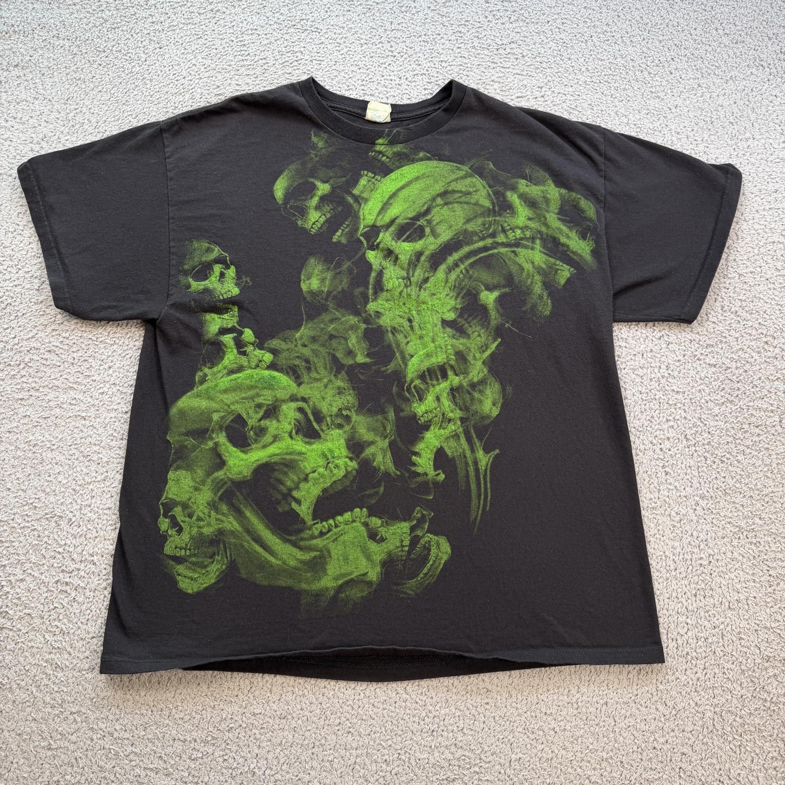 Other Y2K Skull Graphic T Shirt Black Neon Green Gothic Biker XL Size US XL / EU 56 / 4 - 1 Thumbnail