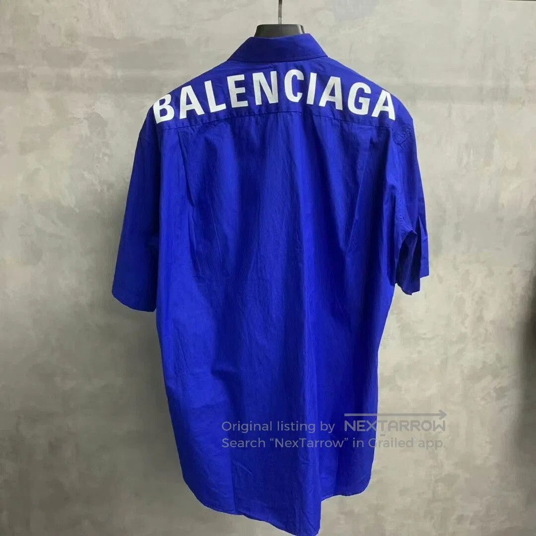 Balenciaga Blue Logo Print Short Sleeve Shirt.