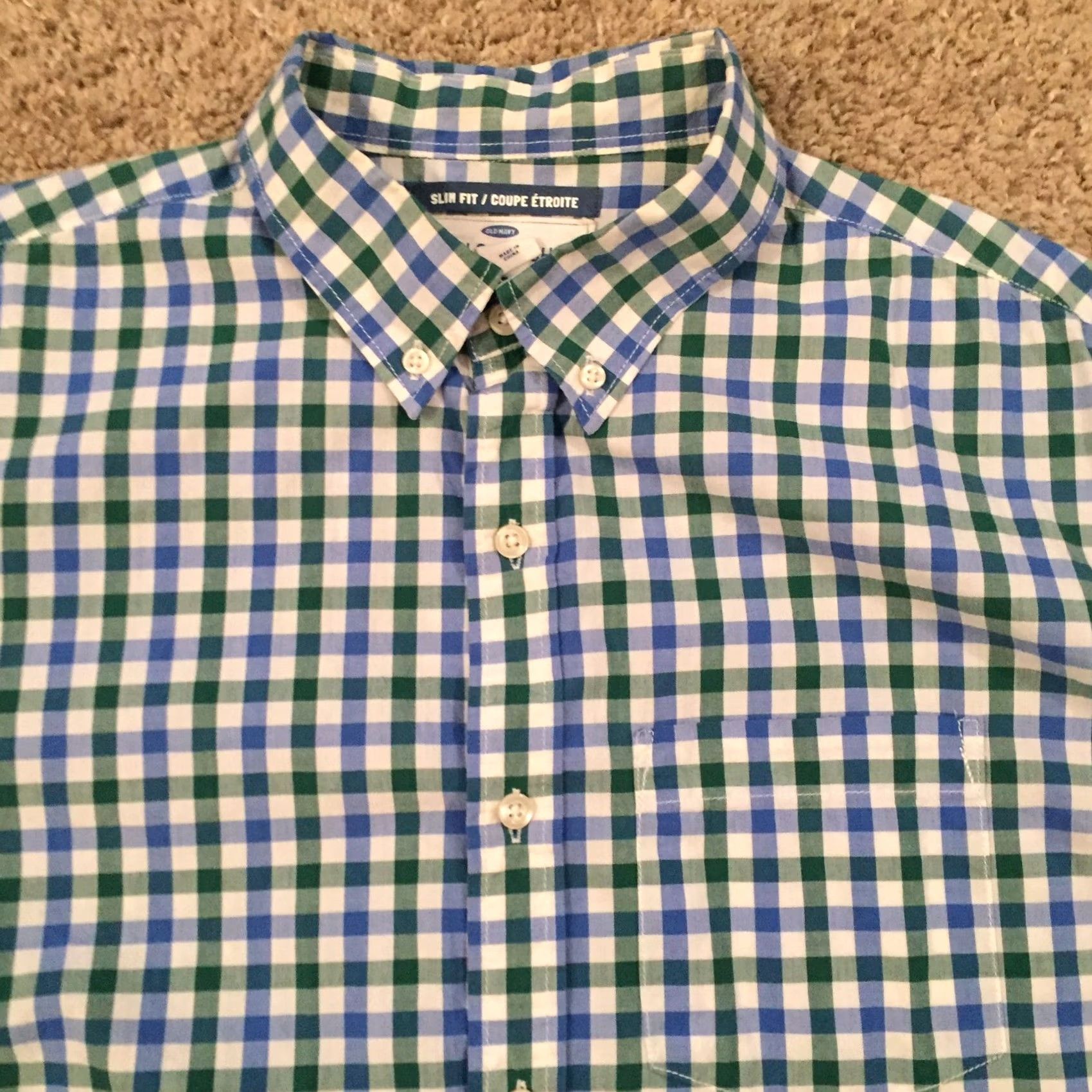 Old Navy Old Navy Shirt Men’s Large Slim Blue Green Check Long Sleeve Button Up Size US L / EU 52-54 / 3 - 3 Thumbnail