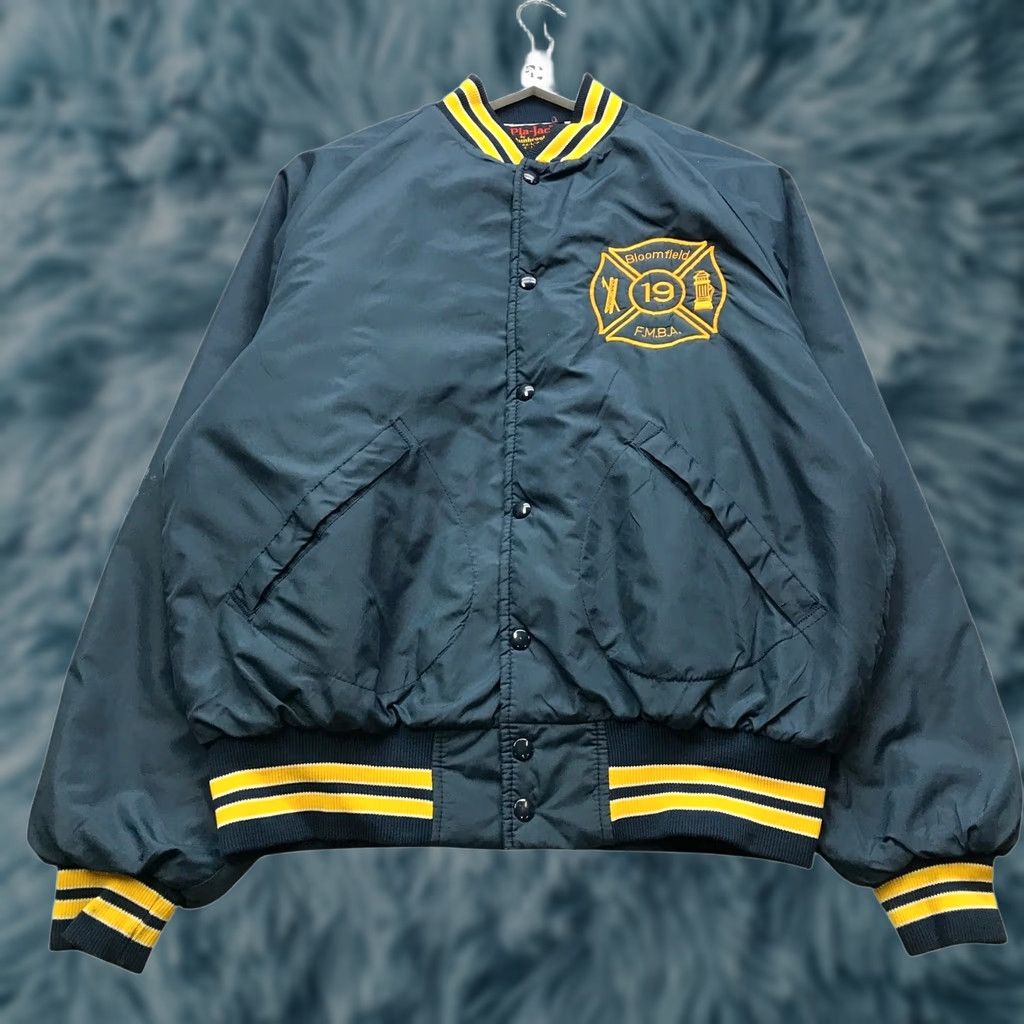 Dunbrooke VINTAGE Dunbrooke Bloomfield FMBA 19 Bomber Jacket Mens Large Navy Yellow Full Zip Pockets Size US L / EU 52-54 / 3 - 1 Thumbnail
