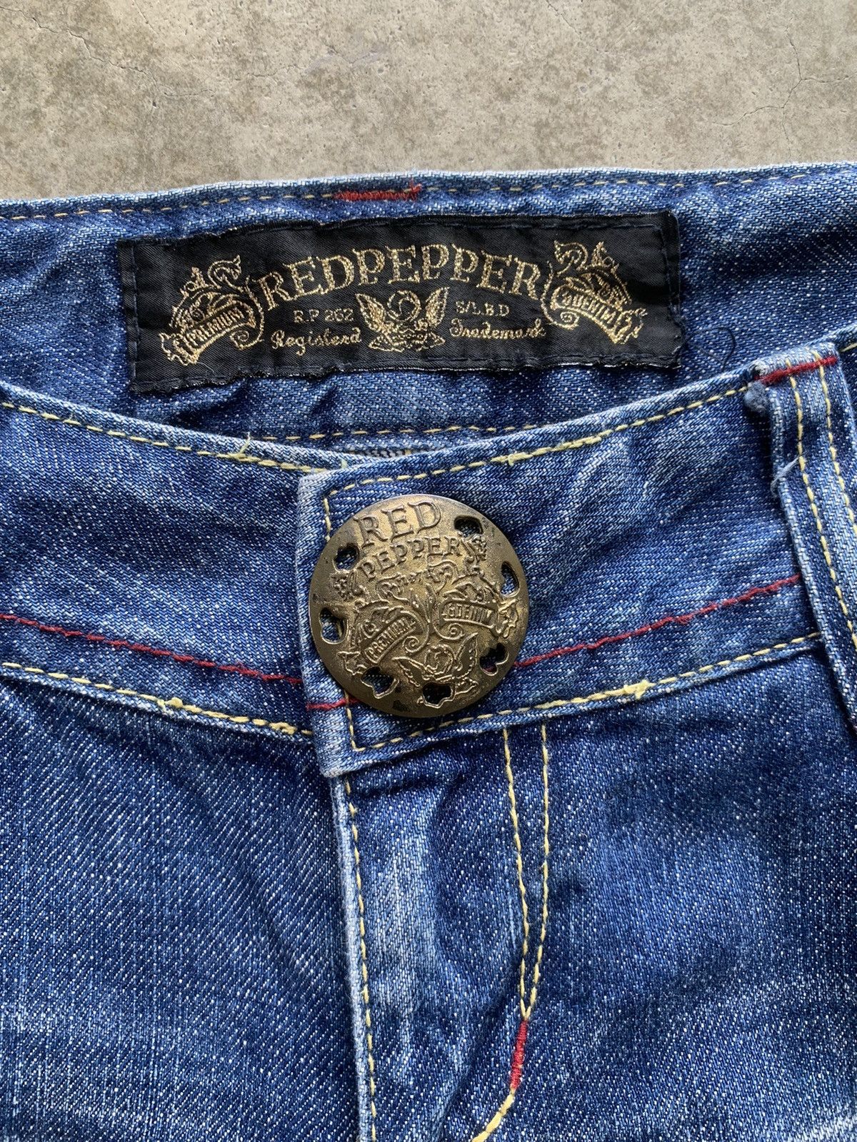 14th Addiction × If Six Was Nine × Japanese Brand Vintage Red Pepper Embroidery Bootcut Jeans Size US 33 - 6 Thumbnail