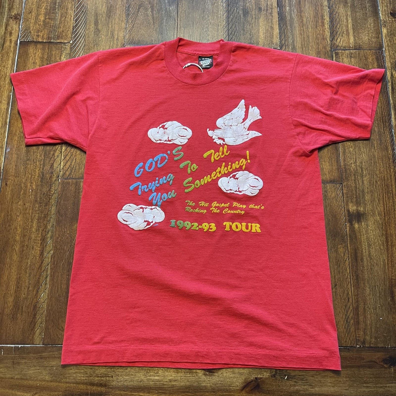 Vintage Vintage God's Trying To Tell You Something Shirt L 1992-93 Size US L / EU 52-54 / 3 - 2 Thumbnail