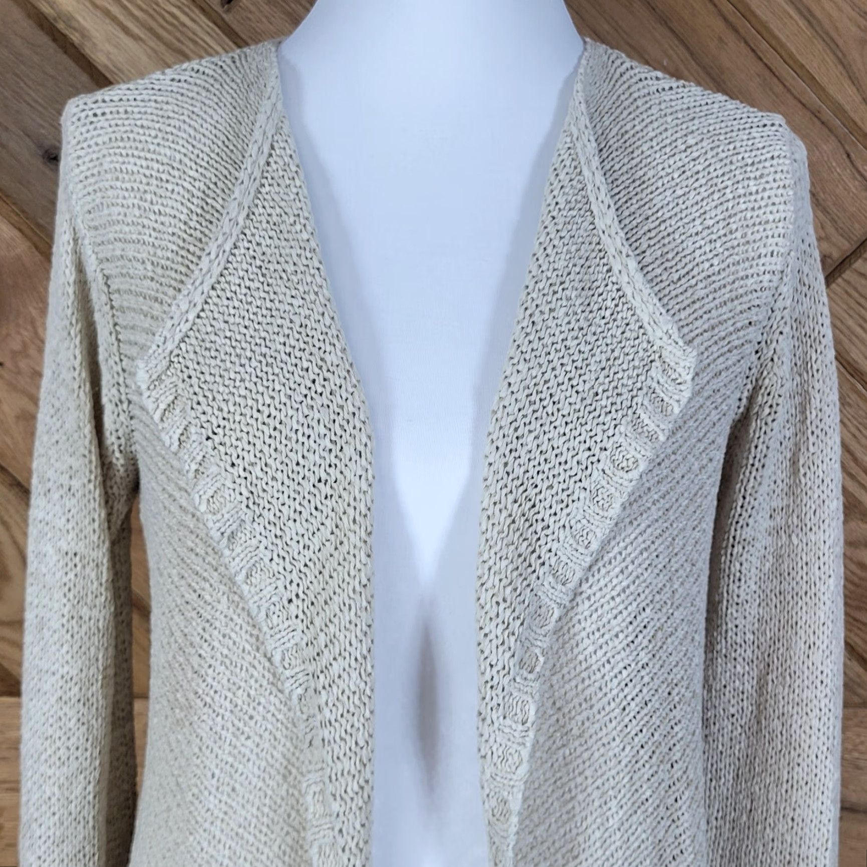 Vintage One Love Womens Top Long Sleeve Fringe Knit Open Cardigan Sweater Beige M Size M / US 6-8 / IT 42-44 - 2 Thumbnail