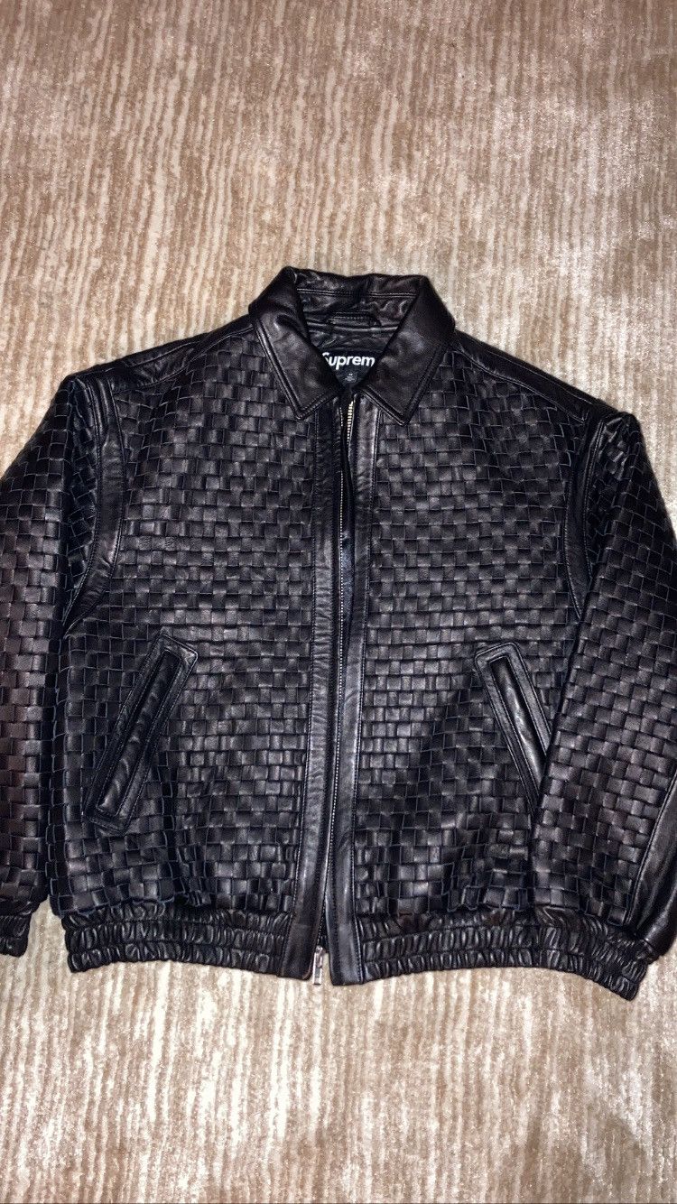 Supreme Woven Leather Varsity Jacket Black