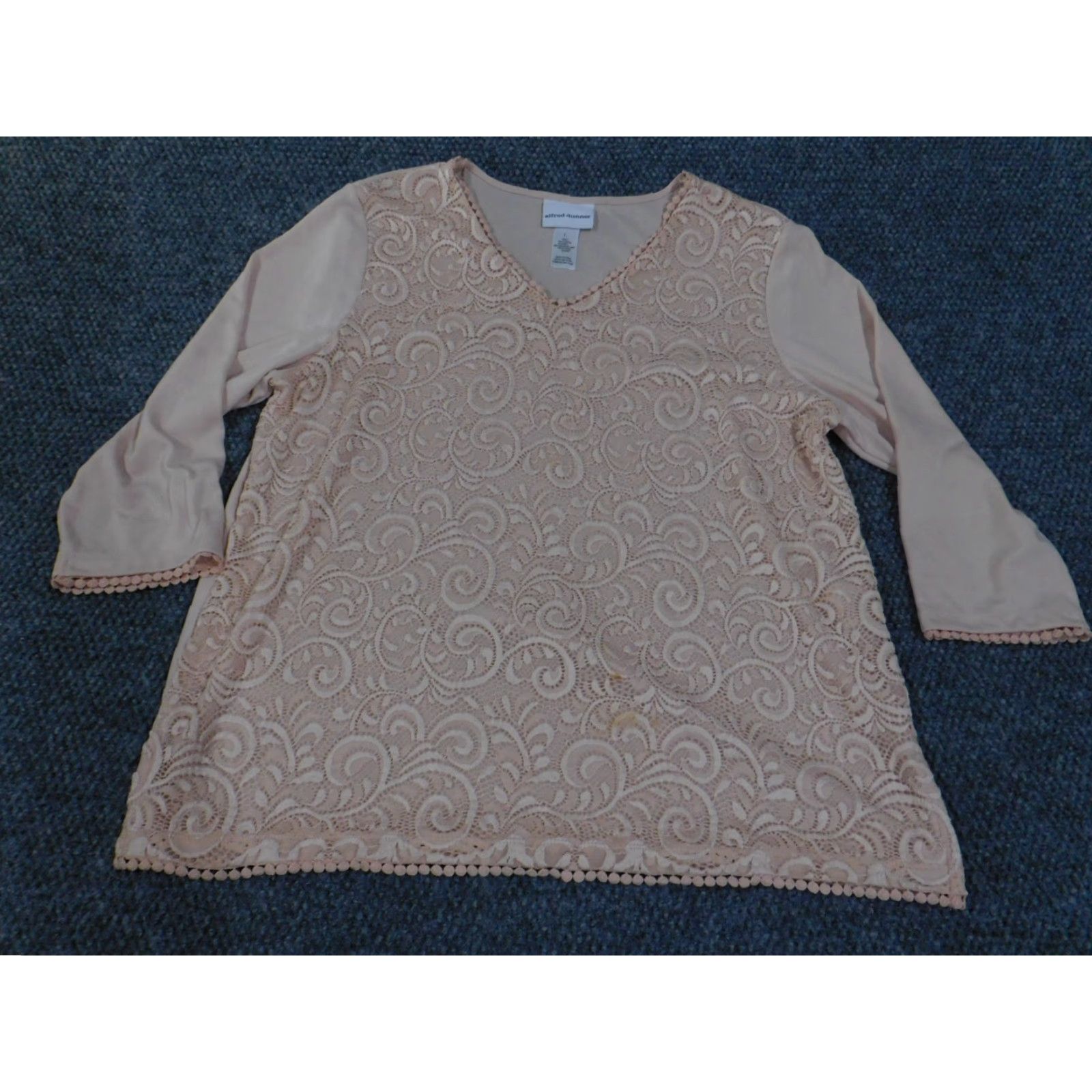 Vintage Alfred Dunner Blouse Shirt Womens L Pink Floral Knit V-Neck Stretch Pullover Casual Long Sleeve Regular Size L / US 10 / IT 46 - 3 Thumbnail