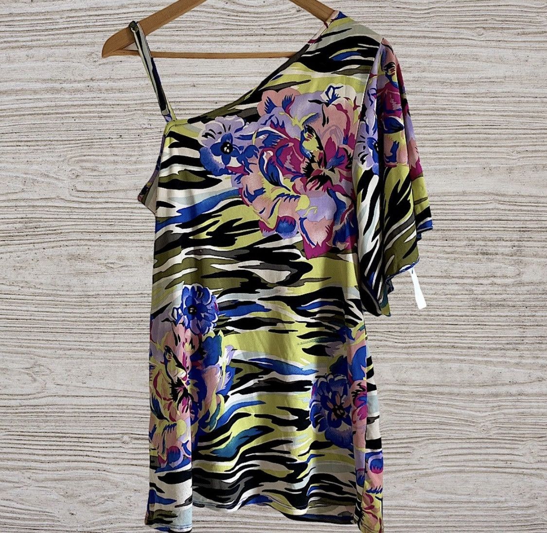 Vintage ONE SHOULDER FLORAL CAMO UNIVERSAL MINI DRESS OR TUNIC TOP Size M / US 6-8 / IT 42-44 - 4 Thumbnail