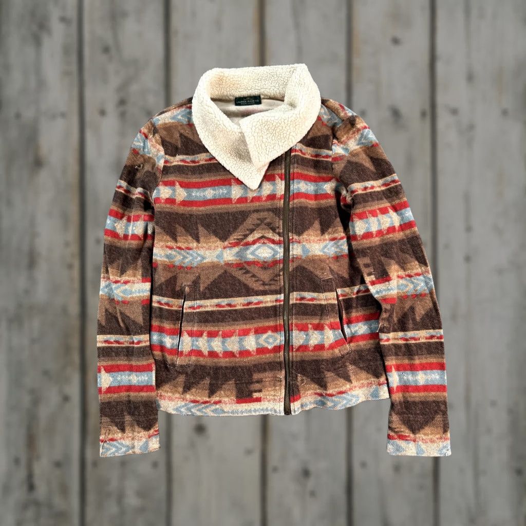 Ralph Lauren VINTAGE Lauren Ralph Lauren Jacket Womens Small Brown Aztec Sherpa Collar Zip Jacket Size 28" / US 6 / IT 42 - 1 Thumbnail