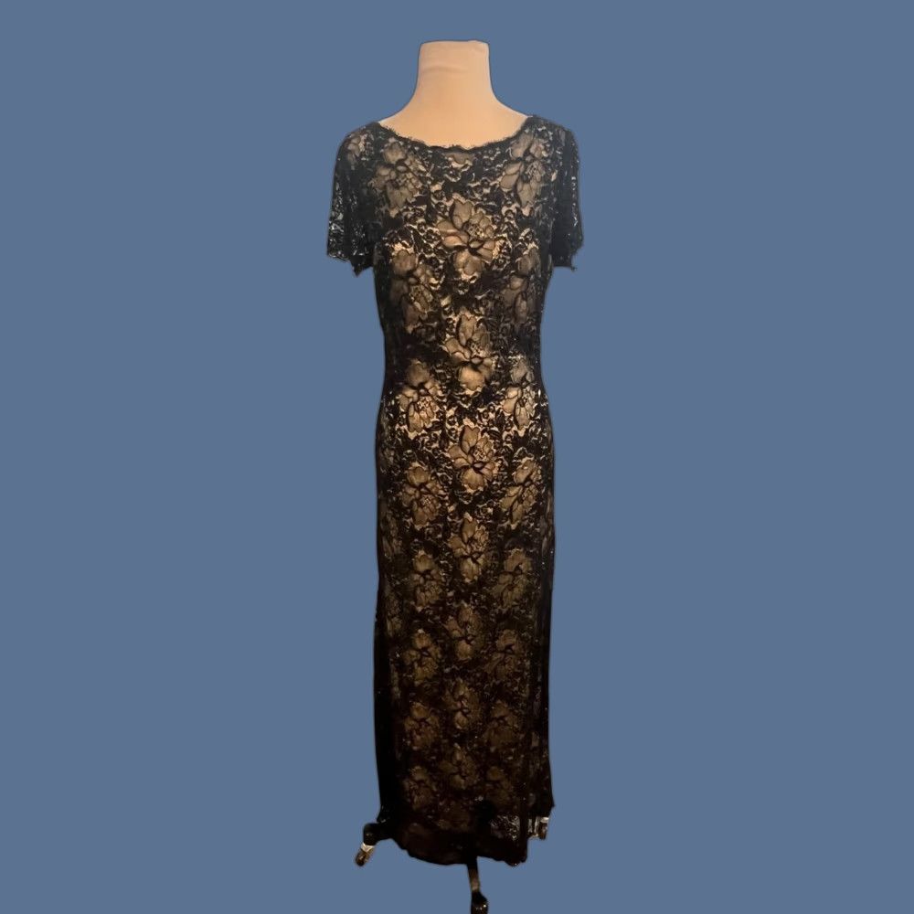 VINTAGE Oleg Cassini NEIMAN MARCUS Black Evening Gown Beaded Silk Sz 10 Dress  Long Formal/Party/