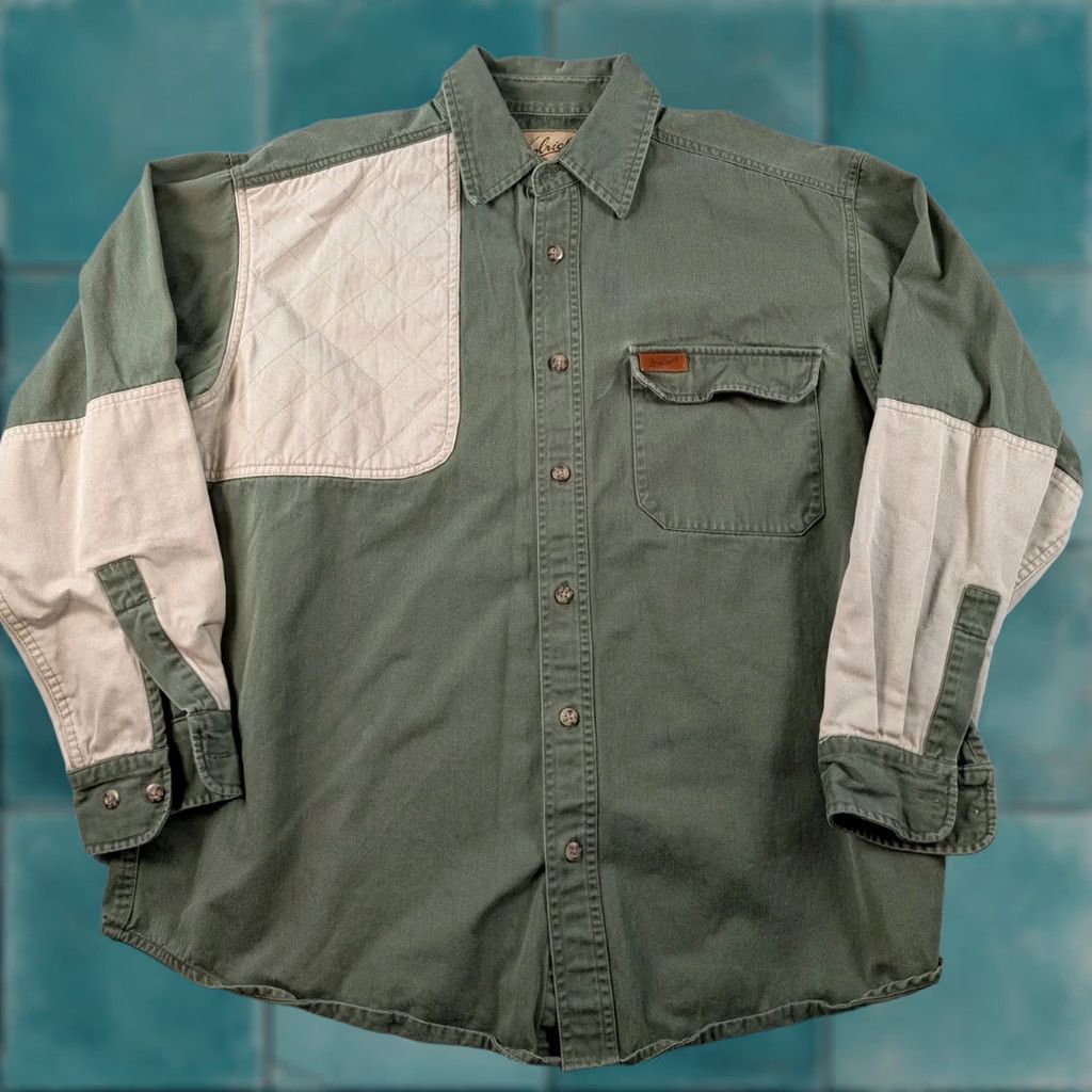 Vintage VINTAGE Woolrich Button-Up Shirt Mens L Beige Green Khaki Patch Collar Long Sleeve Button-Down Casual Outdoor Classic Modern All Seasons Size US L / EU 52-54 / 3 - 1 Thumbnail