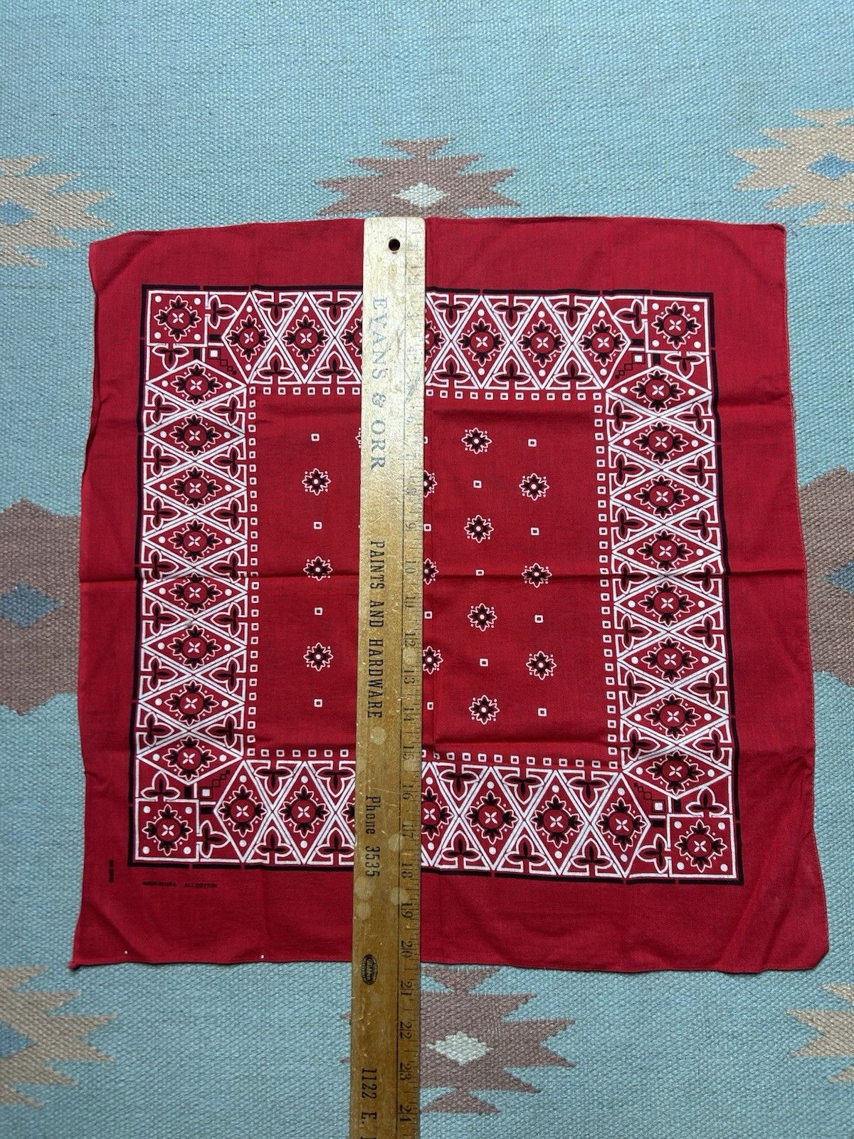 Vintage Vtg cotton bandana handkerchief geometric workwear made USA Size ONE SIZE - 7 Thumbnail