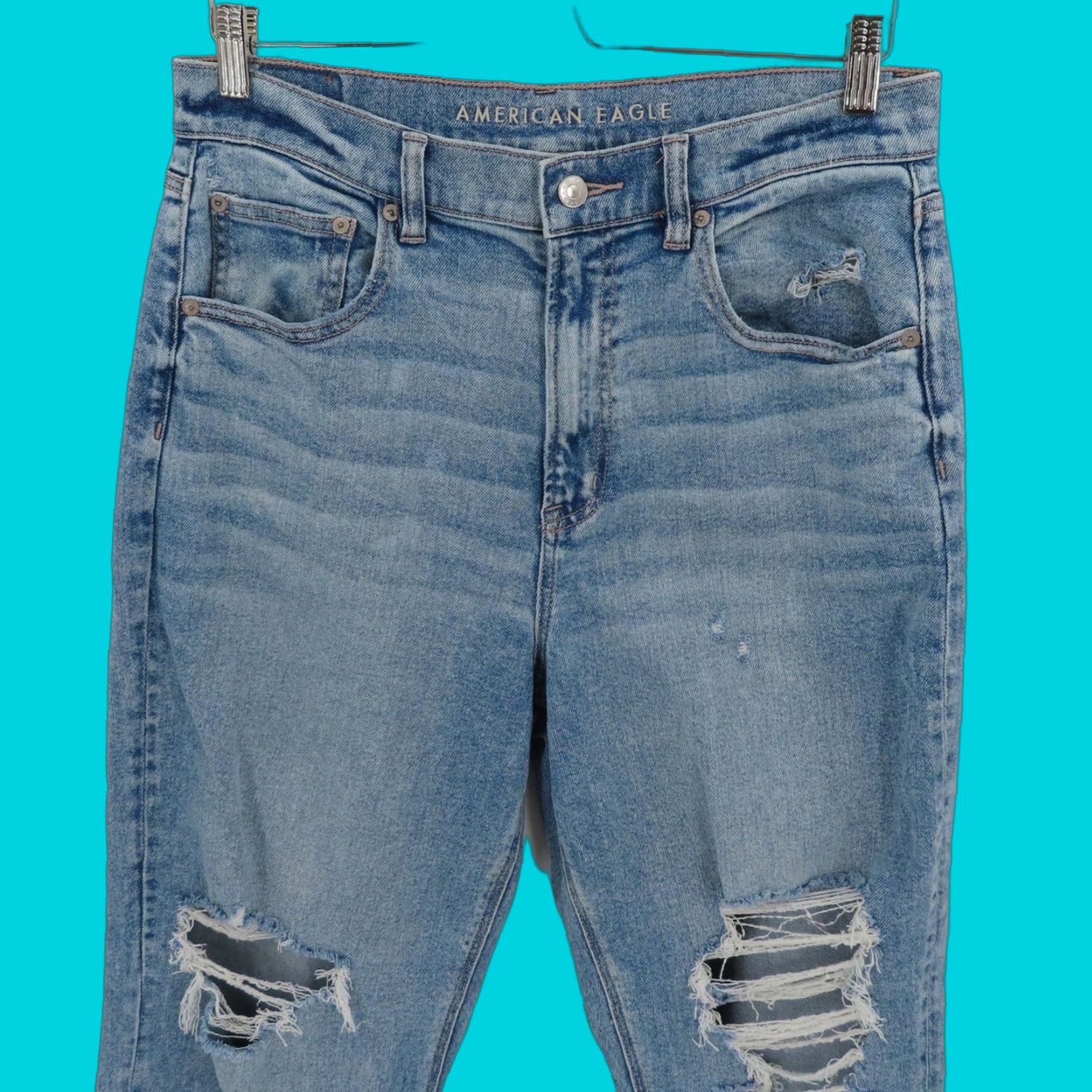 American Eagle Outfitters American Eagle Outfitters Women 12 Highest Rise 90s Boyfriend Distressed Blue Denim Jeans Size 34" / US 12 / IT 48 - 1 Thumbnail