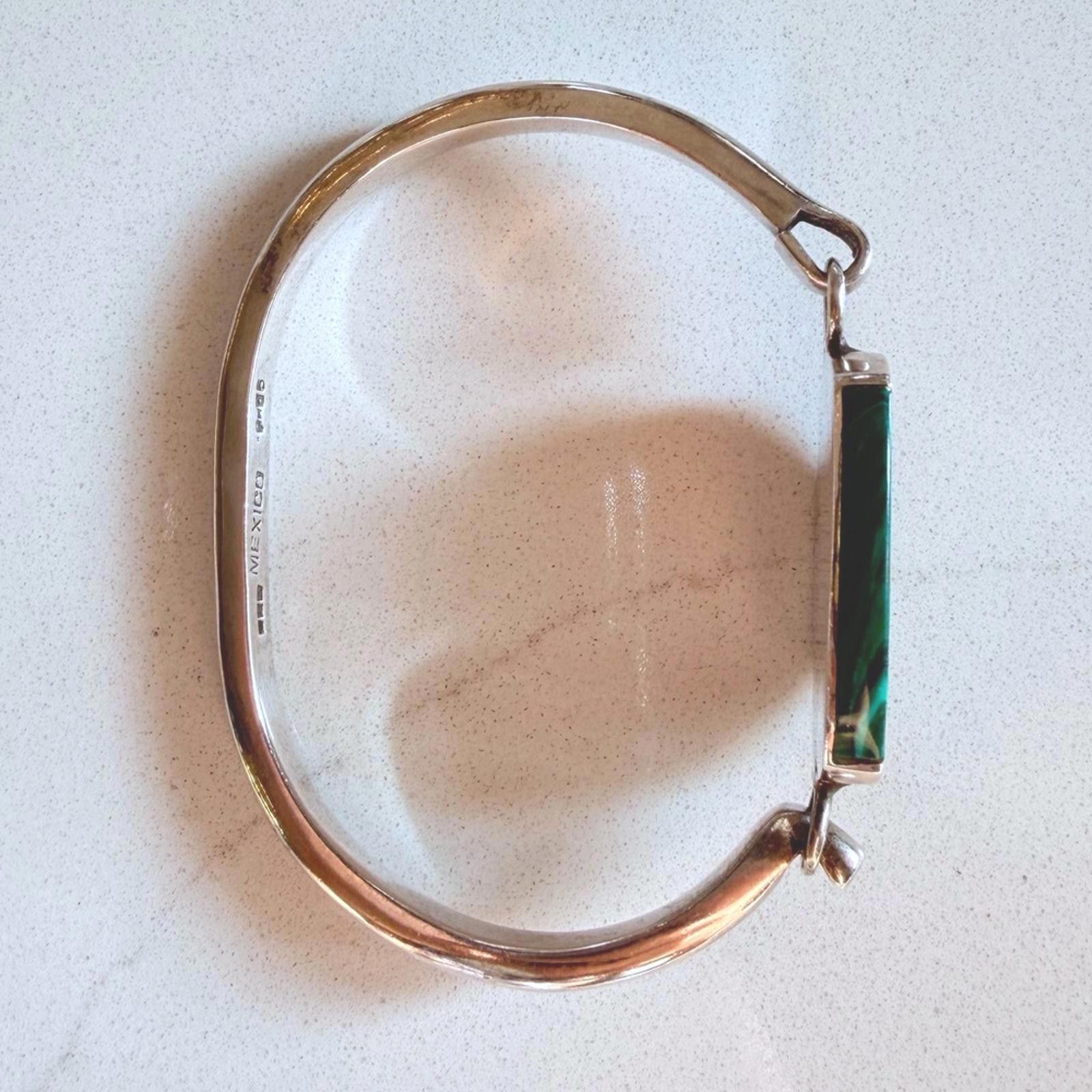 Other VTG TAXCO 925 Sterling Silver Malachite Hinged Bracelet Rare Size ONE SIZE - 3 Thumbnail