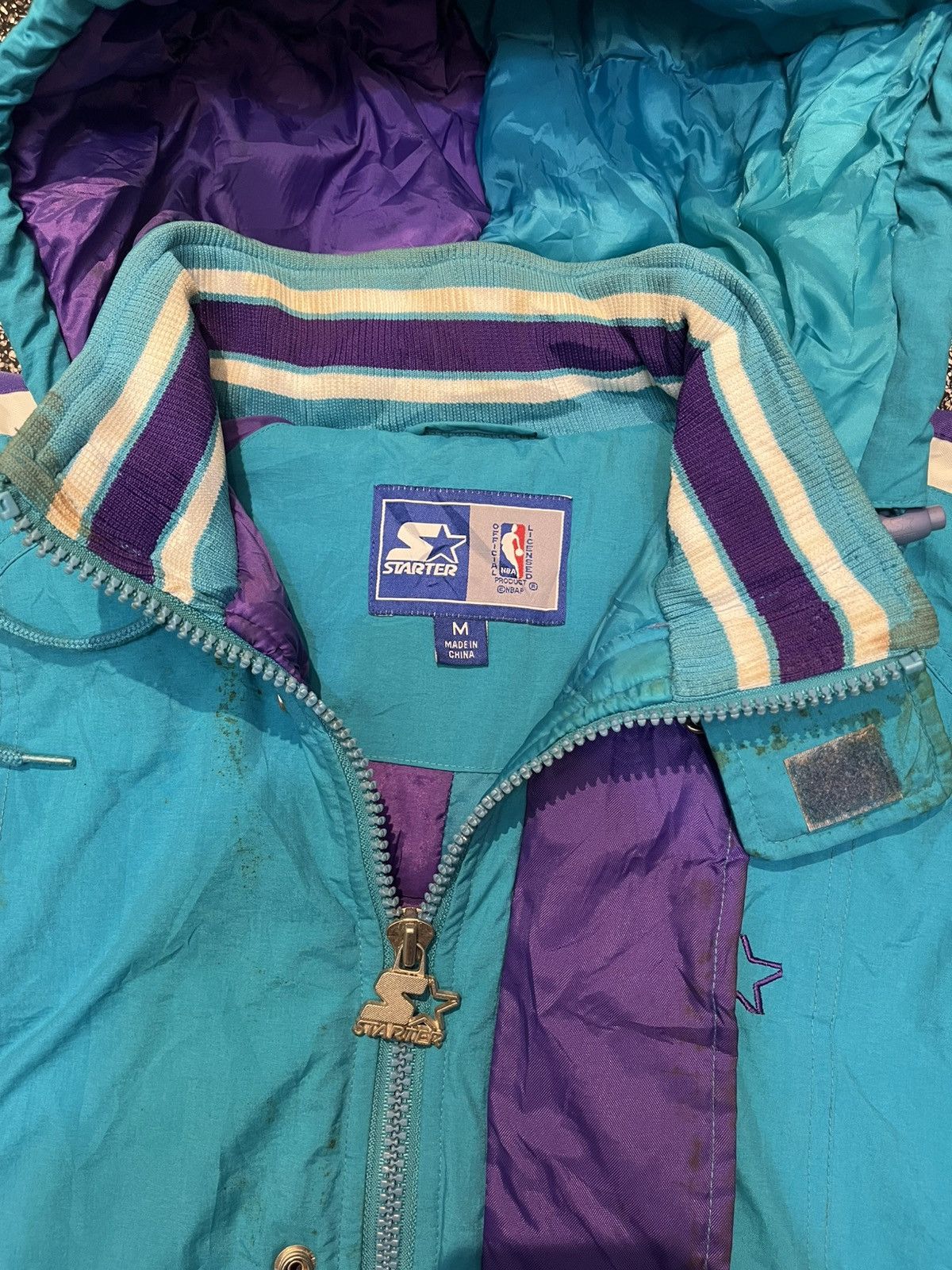 Vintage 90s Charlotte Hornets Starter Puffer Down Jacket Hood! Size US L / EU 52-54 / 3 - 9 Thumbnail
